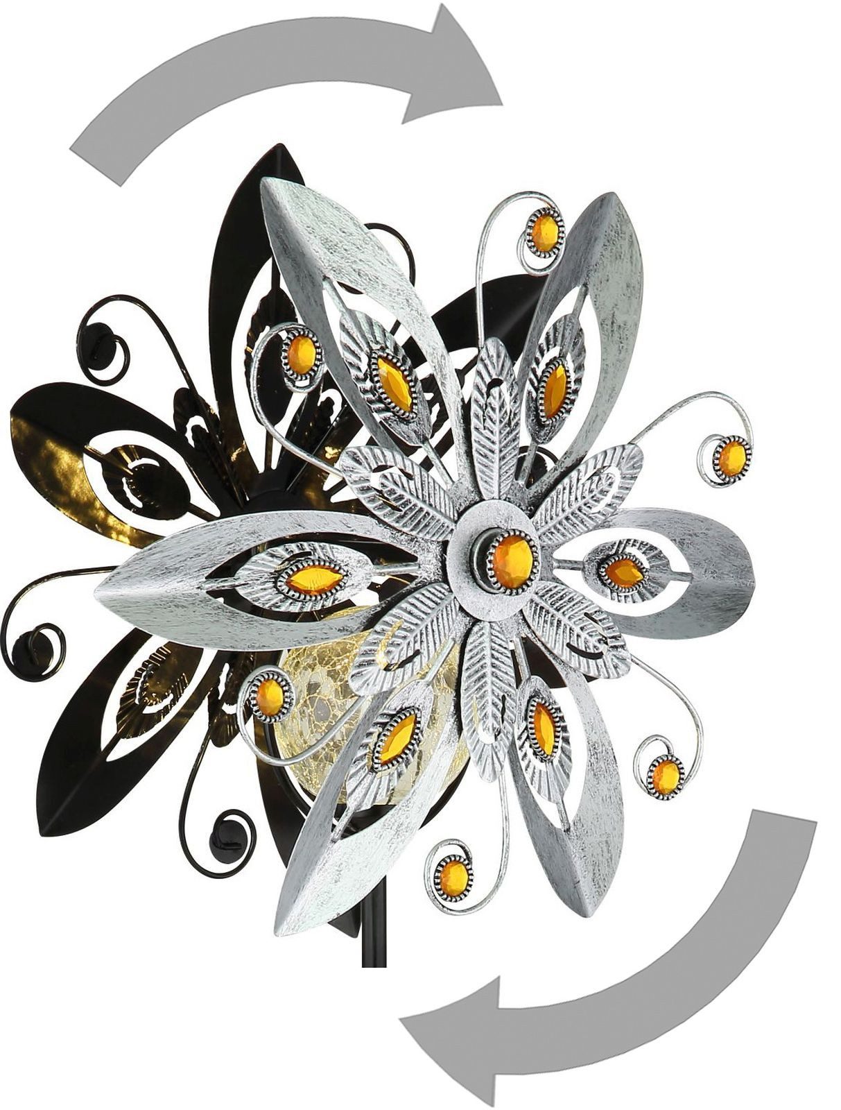 bmf-versand LED Solarleuchte Windrad Metall Garten Solar Solarleuchte Außen Solarlampe Windspiel, draußen drehend, LED fest integriert, Warmweiß, Windmühle Blume