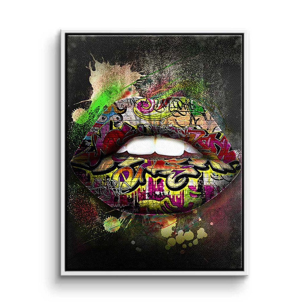 DOTCOMCANVAS® Leinwandbild, Premium Leinwandbild - Pop Art - Graffiti Lips - modernes Wandbild weißer Rahmen