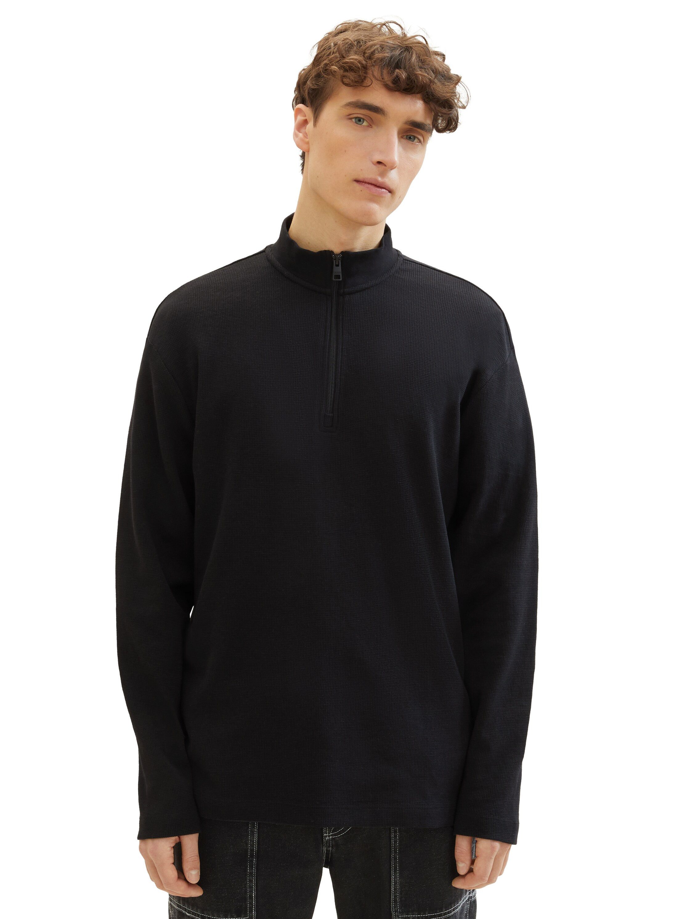 TOM TAILOR Denim Langarmshirt in Waffelpiqué-Optik günstig online kaufen