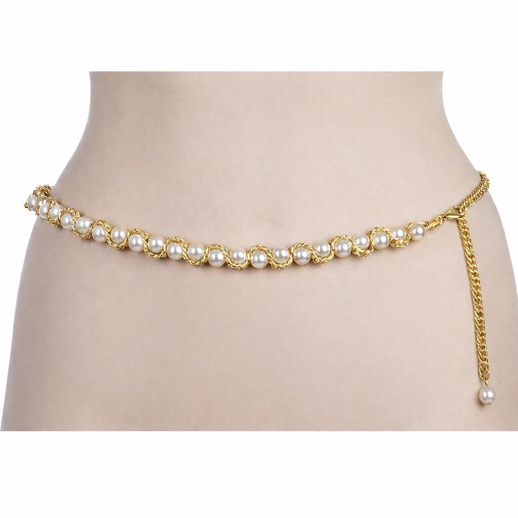Cassandra Accessoires Kettengürtel Damen Taillenkette Silber - mit Perlen