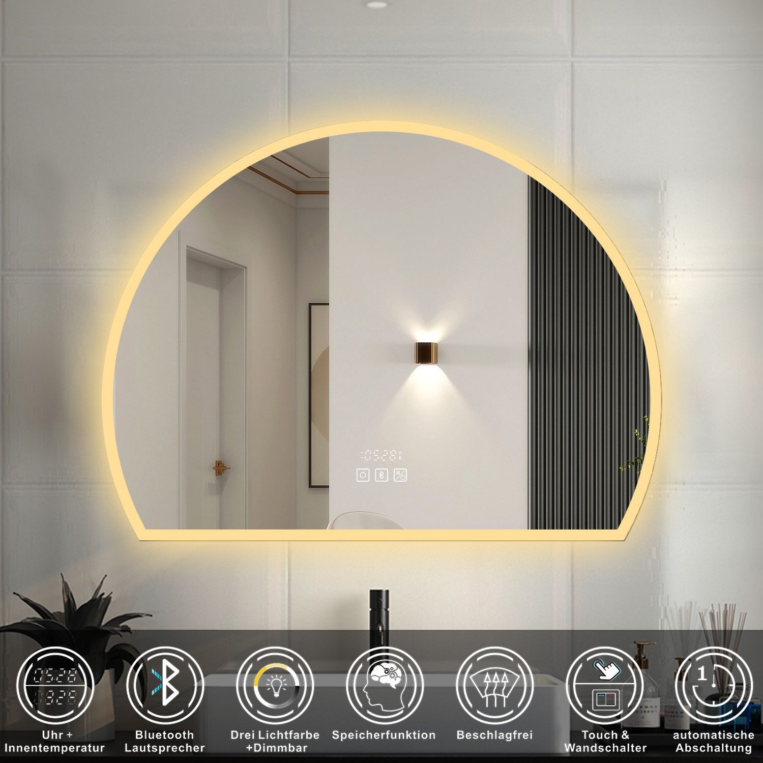 duschspa Badspiegel LED Badspiegel Halbrund Spiegel Touch/Wandschalter, War günstig online kaufen