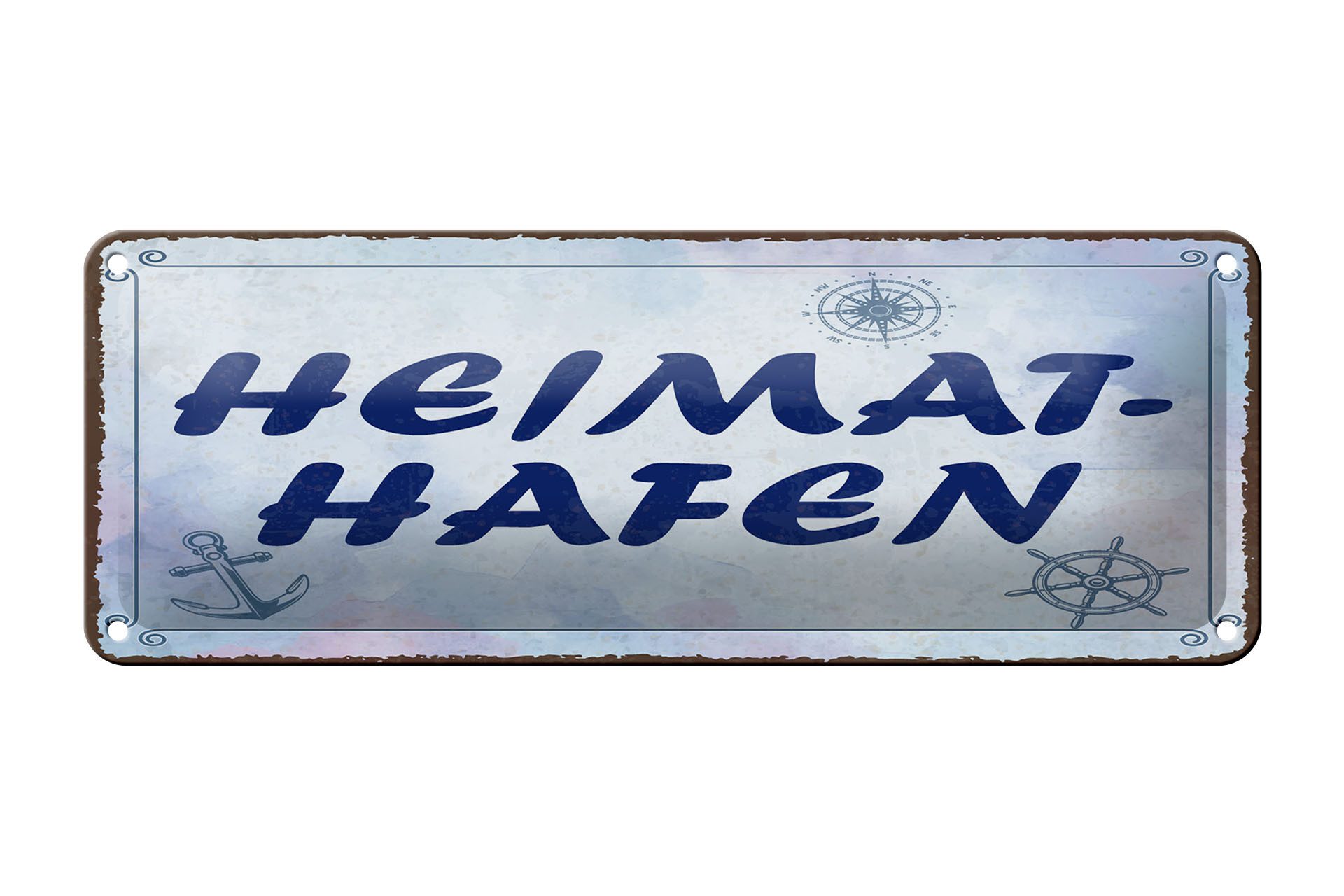 Femer GmbH Metallschild Spruch 27x10 cm Heimathafen blaues, (1 St), gewölbte Oberfläche, abgerundete Ecken, umgeschlagene Kanten