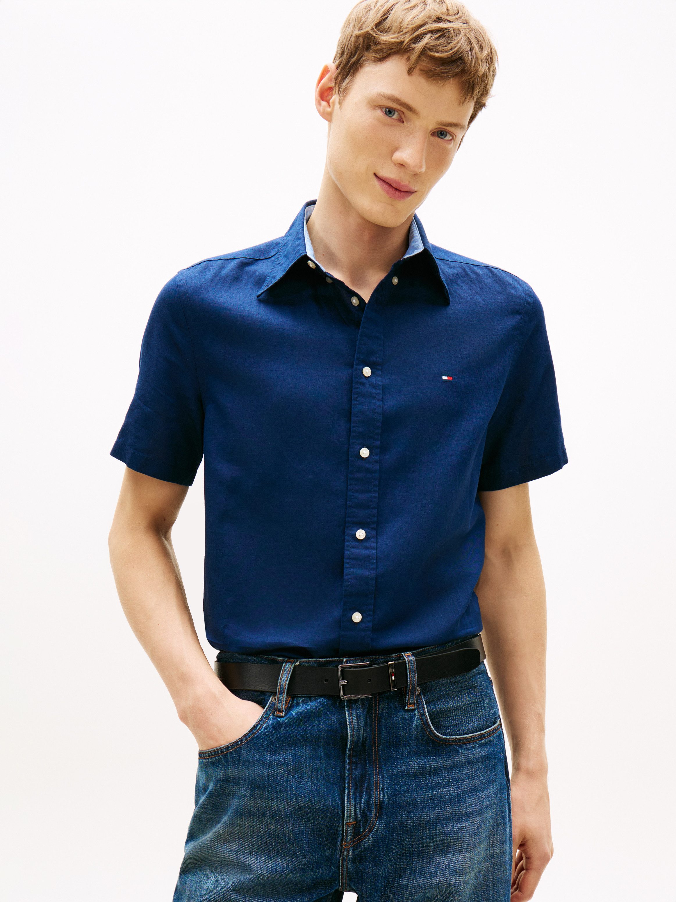 Tommy Hilfiger Kurzarmhemd LINEN BLEND SOLID