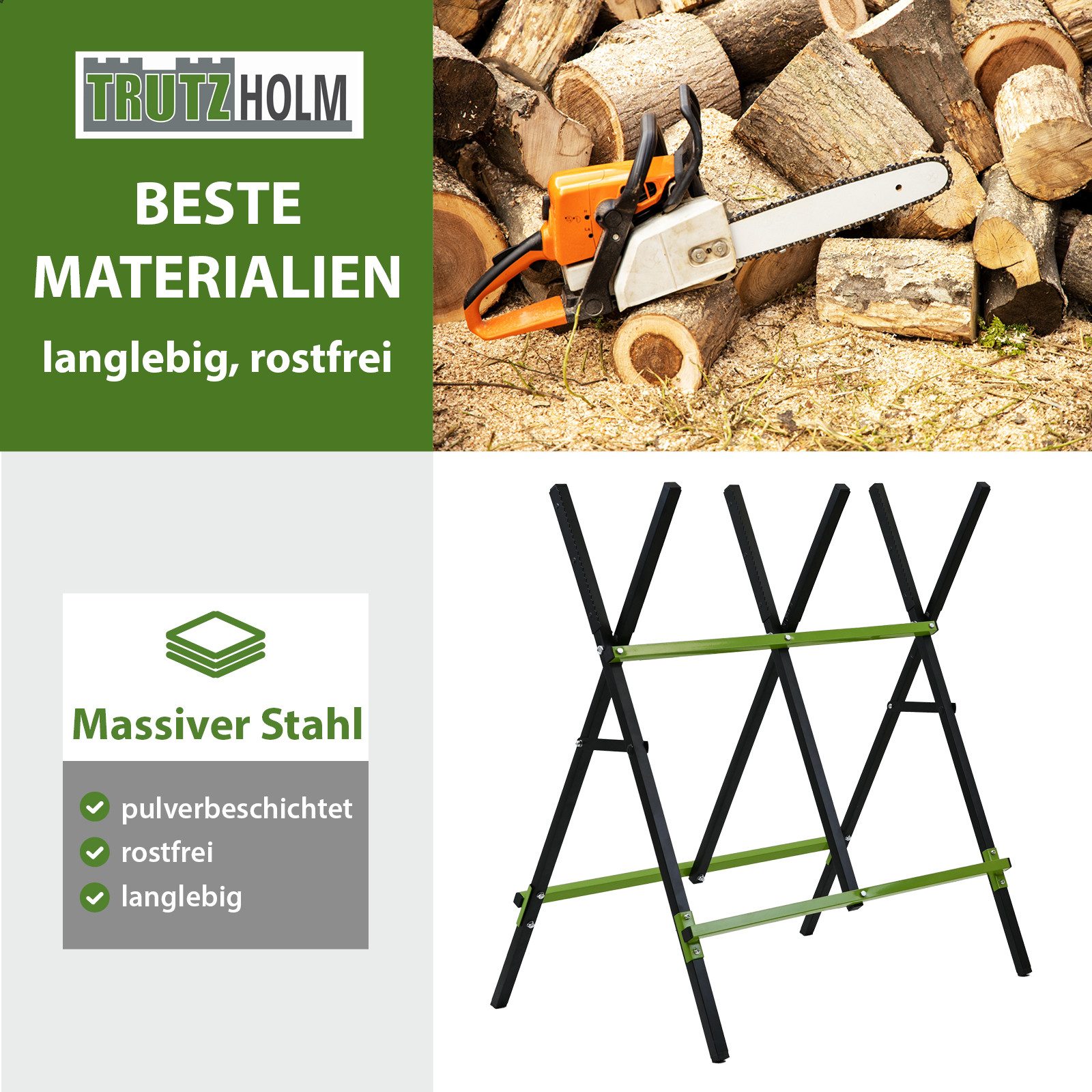 TRUTZHOLM Sägebock Holzsägebock klappbar Stahl pulverbeschichtet 100 kg Traglast, klappbar,3-fach verstellbar,robust – Bild 2 von 5