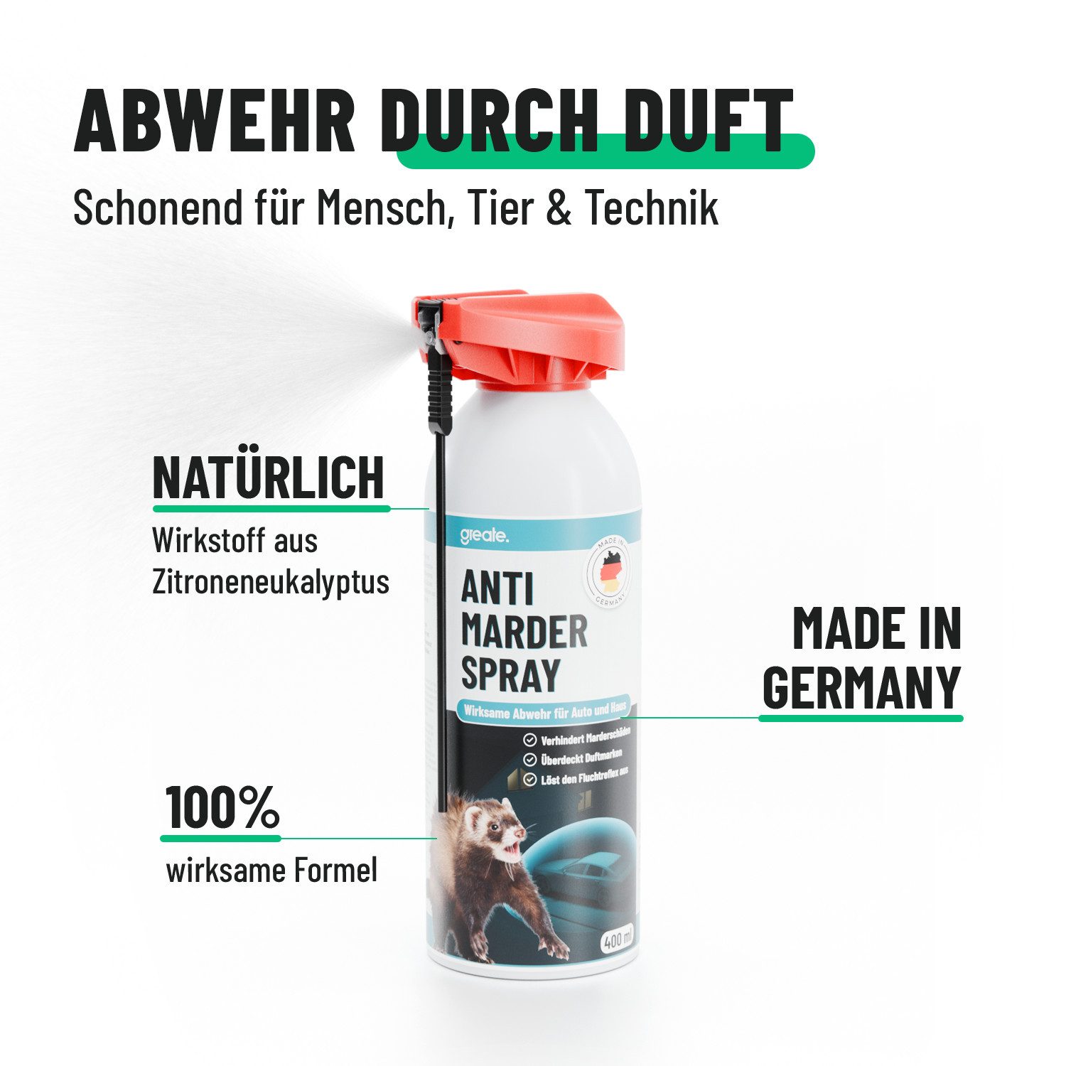 greate. Marderspray Marderspray Auto Motorraum 400 ml - Mader Abwehr, Marderschutz Spray, 400 ml, 1-St. – Bild 5 von 5