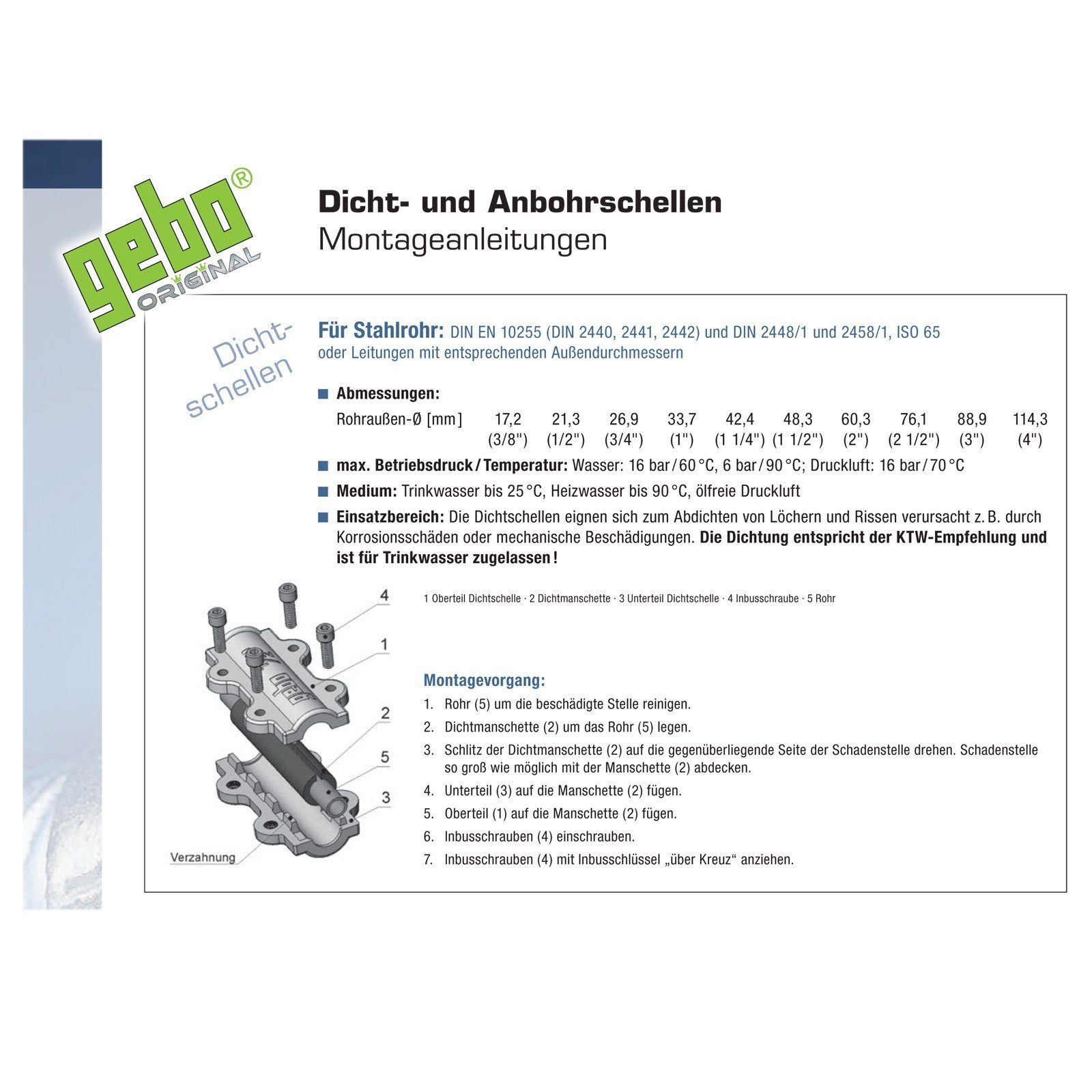 mm) Dichtschelle 1 (33,7 Reparaturschelle Temperguss GEBO Dichtschelle Zoll DN25