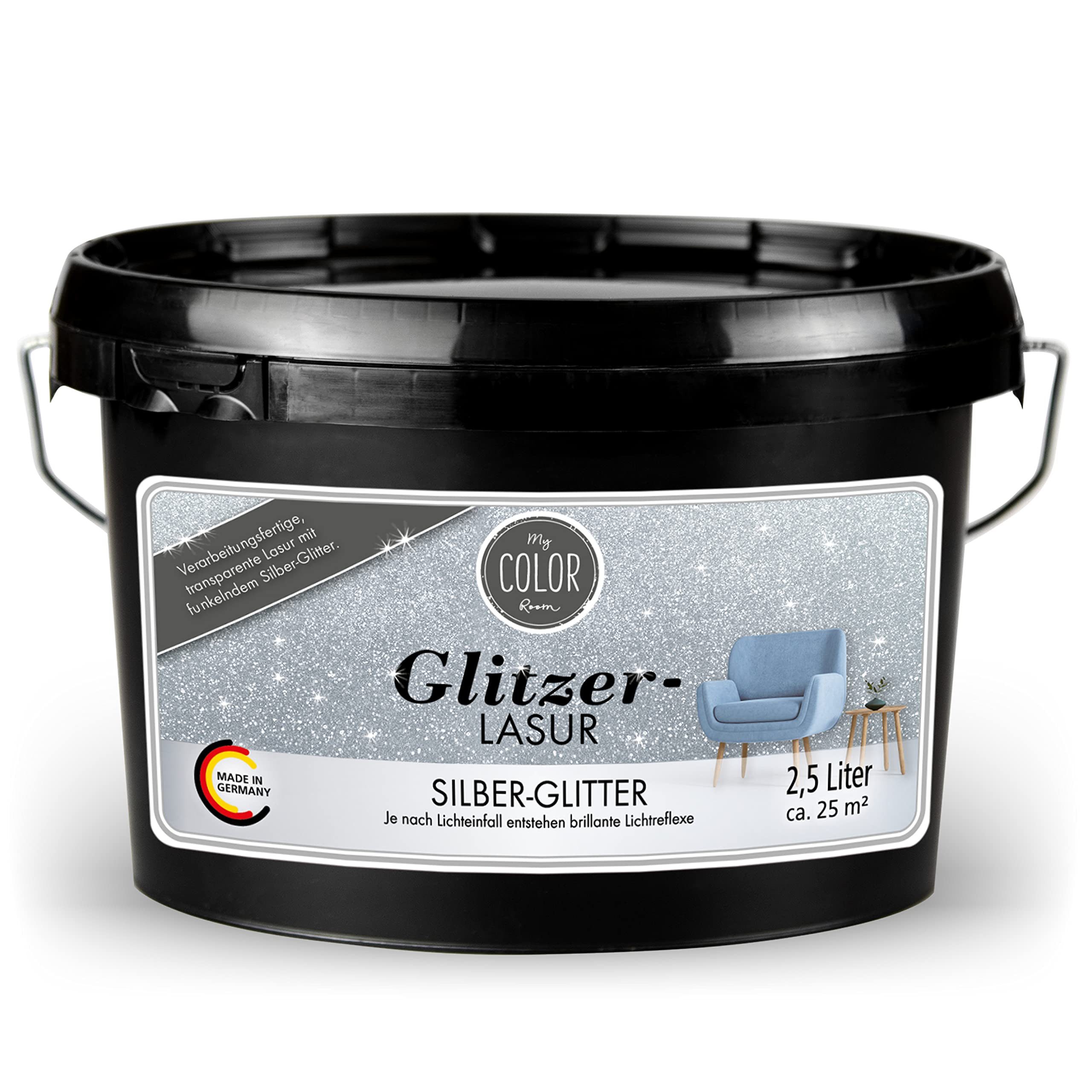My COLOR Room Lasur Glitzer-Lasur transparent für Wände & Decken, seidenmatt, transparent, Glitzereffekt, seidenmatt, wasserbasiert