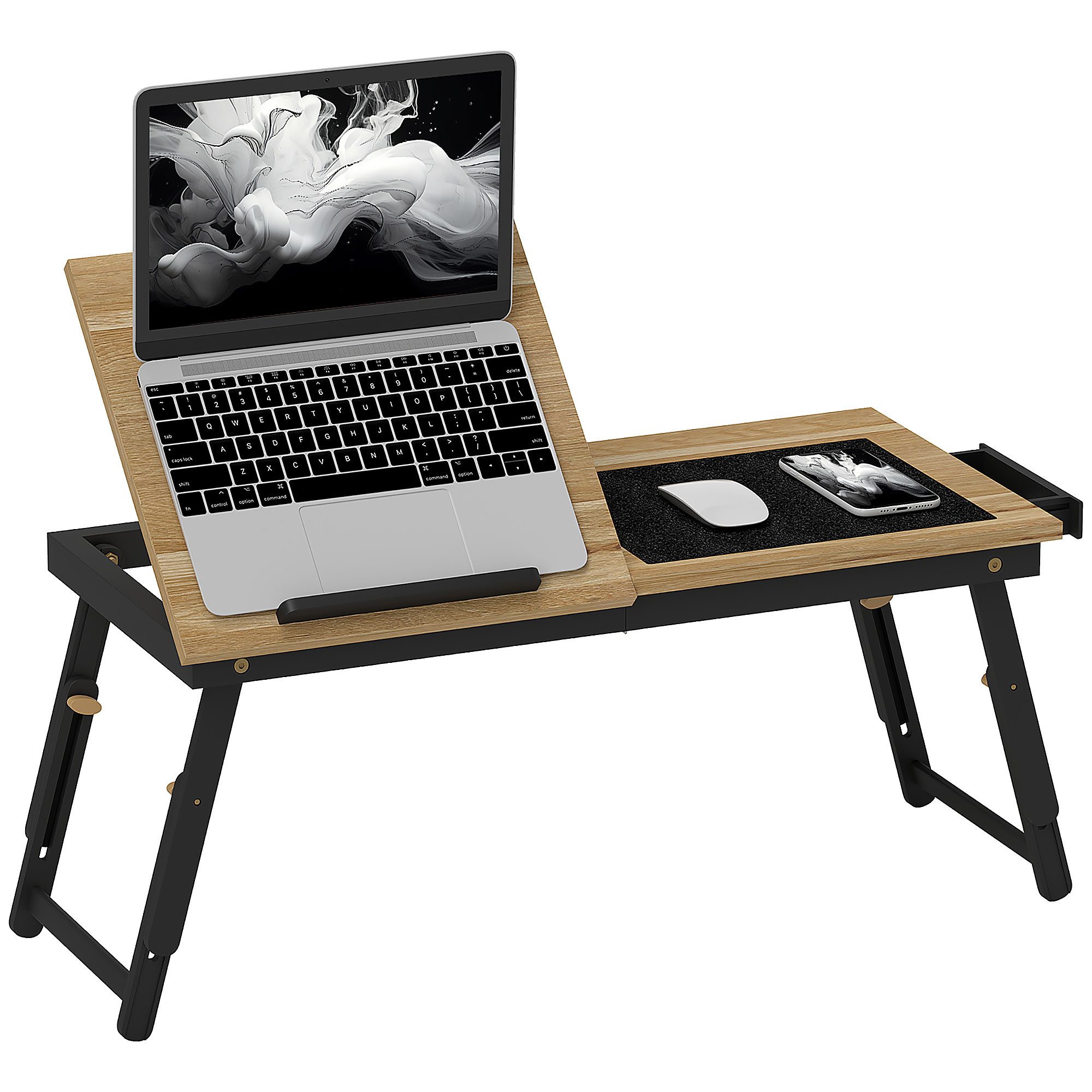 Luckice Laptoptisch Betttisch Laptoptisch höhenverstellbar, neigbar mit Schublade (70x33 cm, Neigung 30-60°, Eiche, für Sofa & Bett)