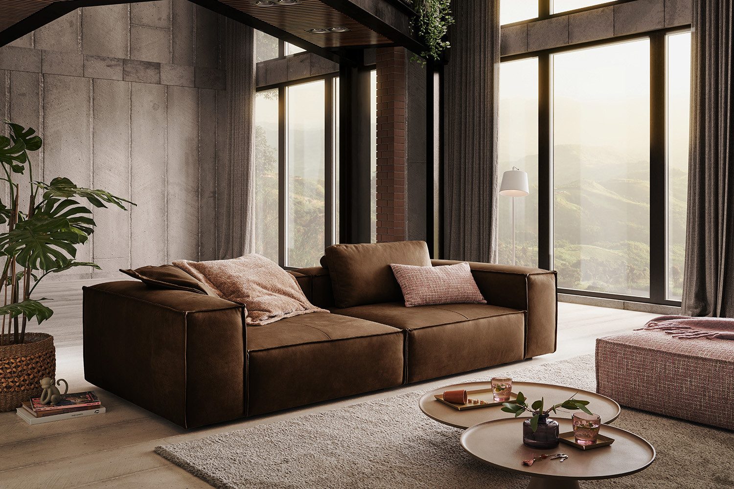 KAWOLA Sofa CARMO, Sofa Couch Leder verschiedene Farben 266x118 cm