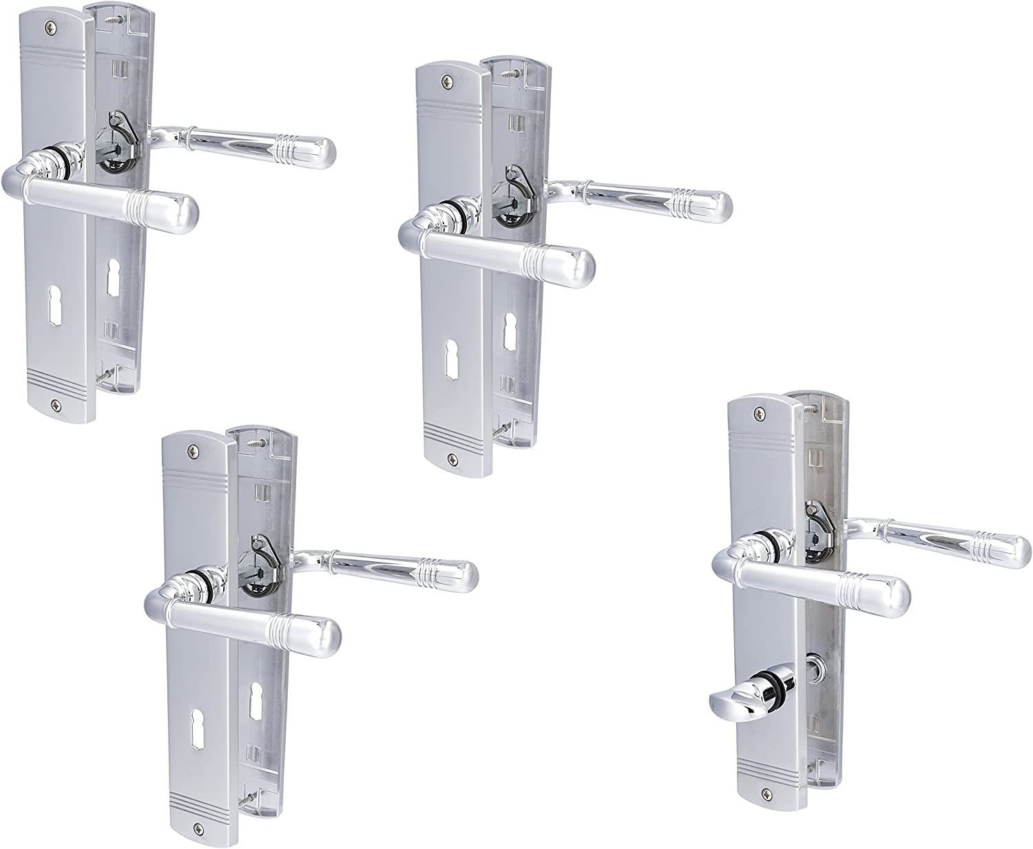 Alpertec Türbeschlag Türbeschlag 4er Set, verchromt für 3 x Zimmertüren und 1 x Bad/WC Türe (Spar-Set, 4 St., Spar-Set), Messing verchromt