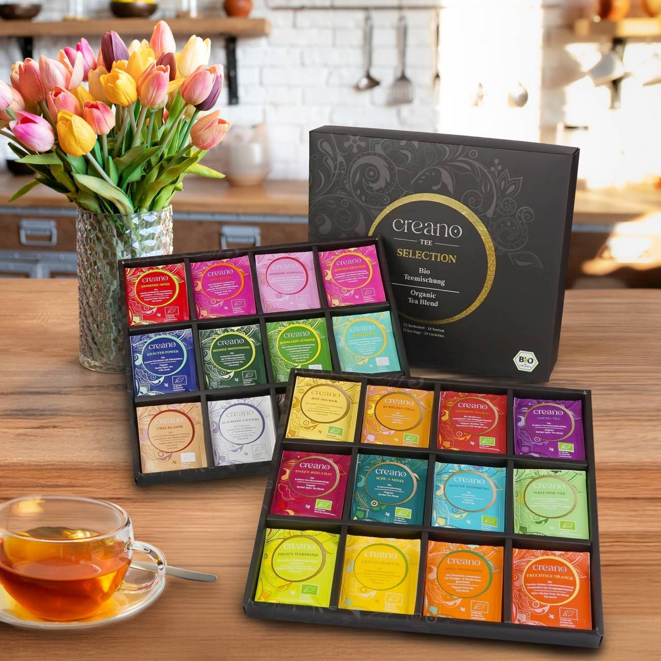 Creano Tee Bio Kräutertee & Tee Geschenkset „WORLD OF TEA“ - 72 Teebeutel, 144g*, 1 x 72 St.