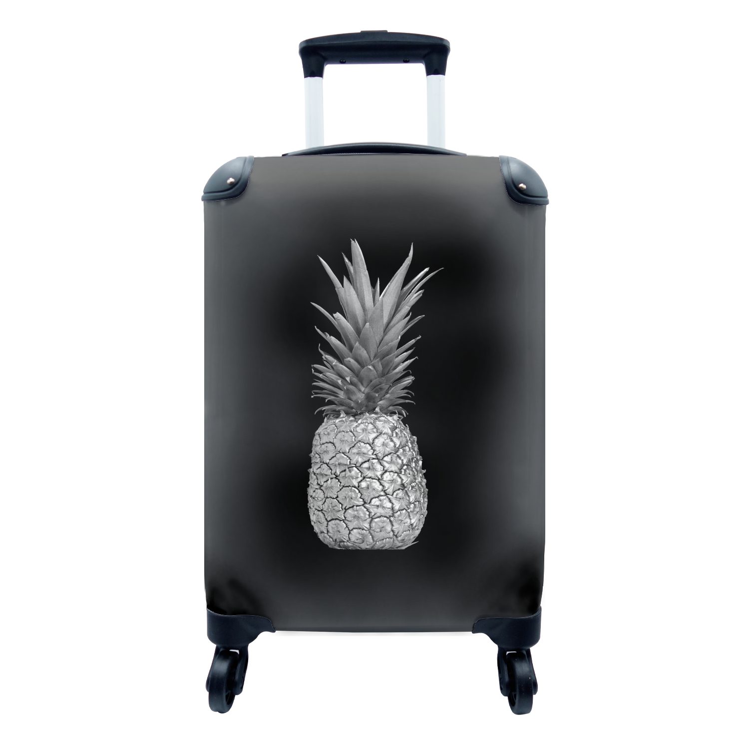 MuchoWow Handgepäckkoffer Ananas mit spitzen Blättern auf schwarzem Hintergrund - schwarz und, 4 Rollen, Reisetasche mit rollen, Handgepäck für Ferien, Trolley, Reisekoffer