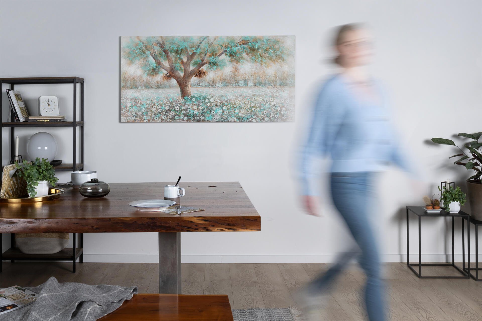KUNSTLOFT Gemälde Baumflüstern 140x70 cm, Leinwandbild 100% HANDGEMALT Wandbild Wohnzimmer