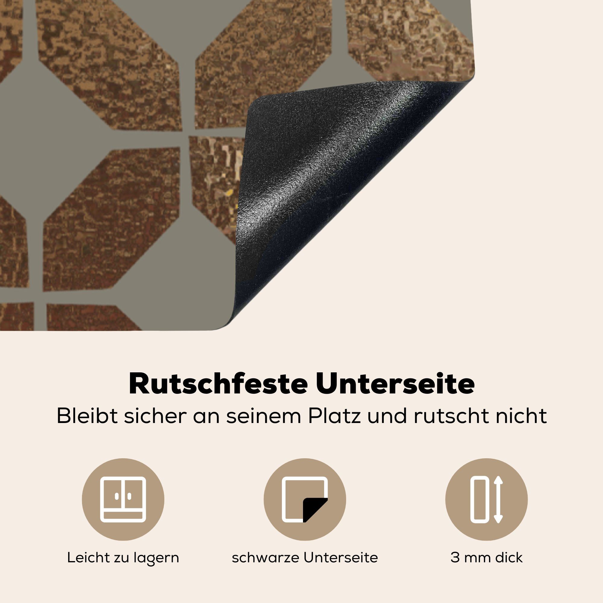 MuchoWow Herdblende-/Abdeckplatte Muster - Luxus Ceranfeldabdeckung, 78x78 - küche Grau, Gold (1 für cm, tlg), Vinyl, - Arbeitsplatte