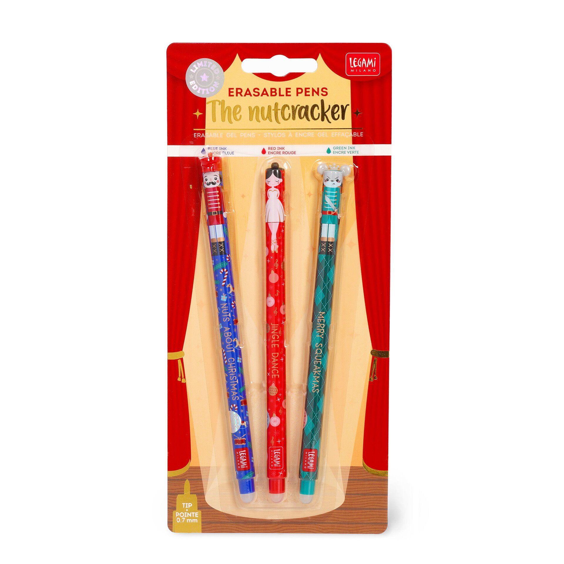 Legami Gelschreiber LEGAMI 3er Set Weihnachten THE NUTCRACKER Nussknacker löschbarer Gel S