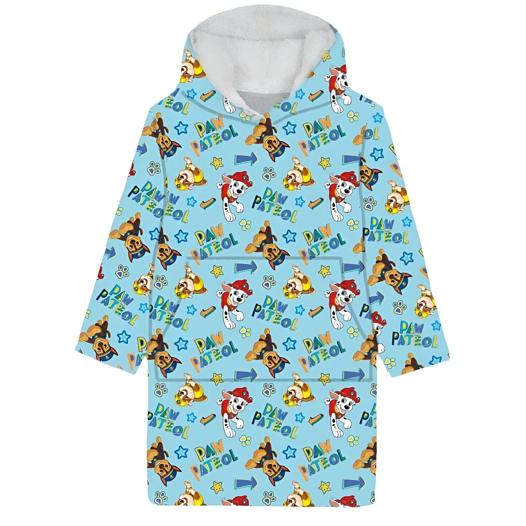 PAW PATROL Sweatponcho Paw Patrol Chase Kuschelponcho Kuscheldecke mit Ärmeln Kapuze Tasche Gr. 3 bis 6 Jahre Onesize