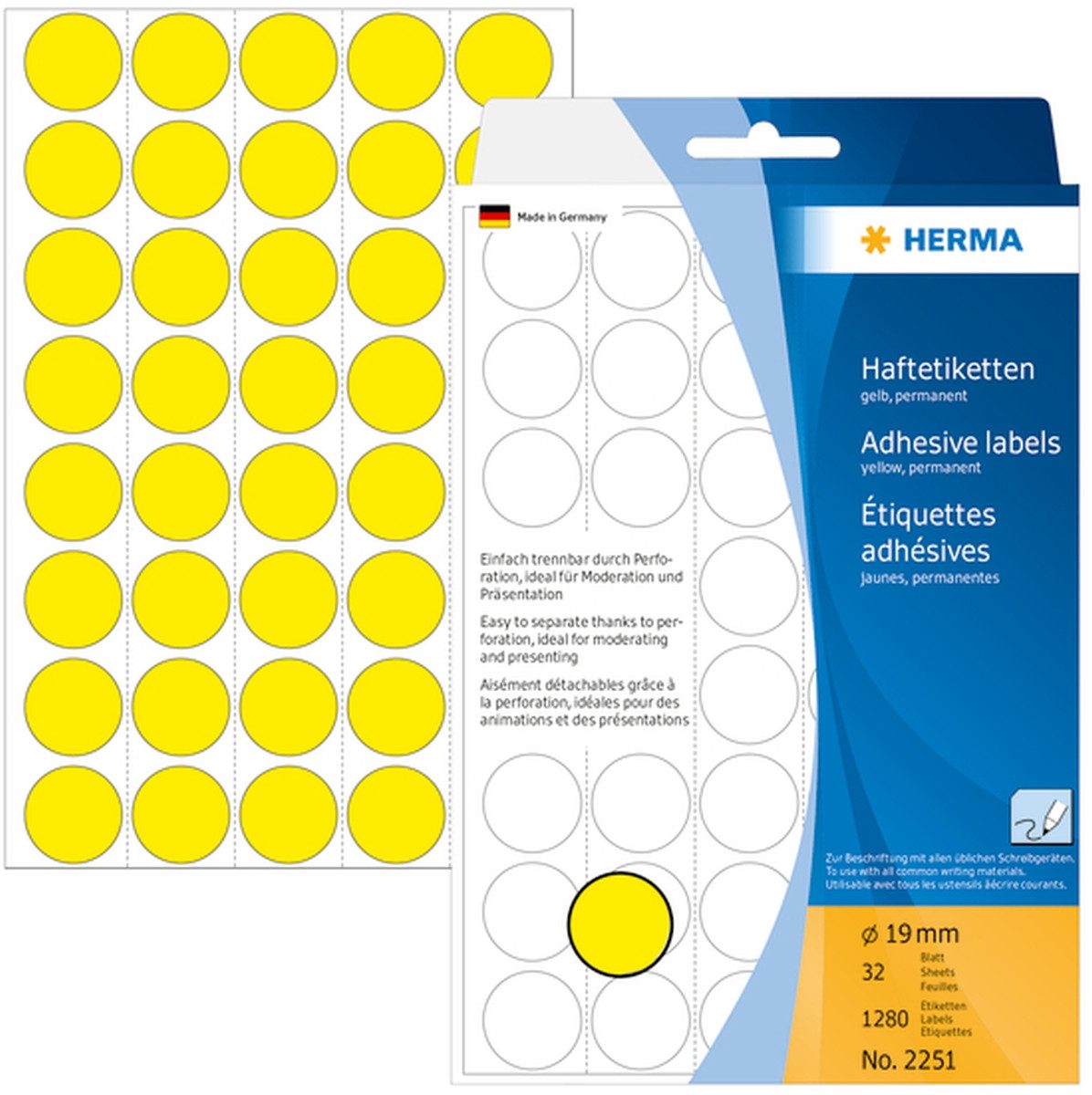 HERMA Etiketten Vielzweck-Etiketten 19mm gelb VE=1280 Stück