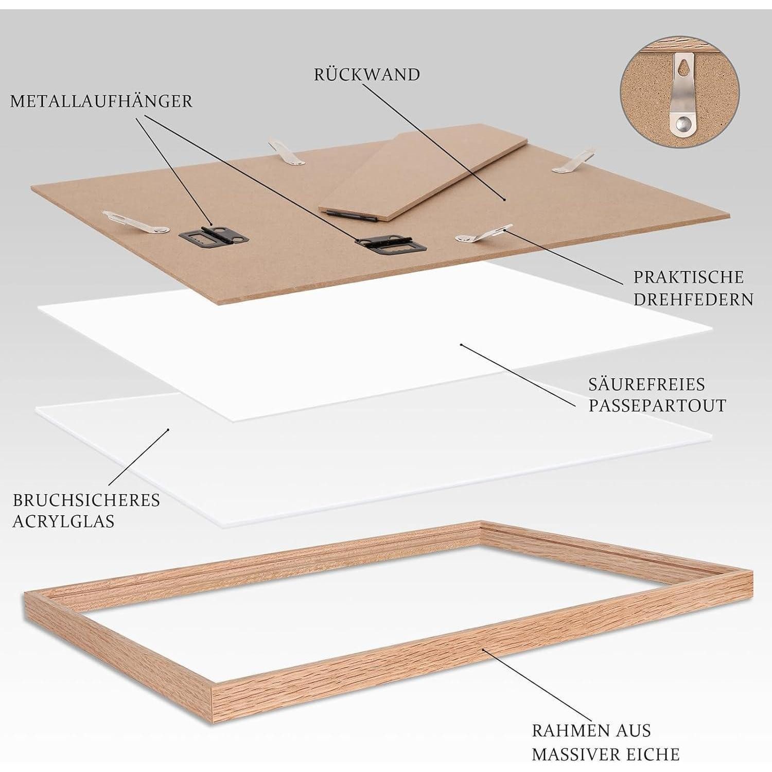 LuxusKollektion Bilderrahmen Bilderrahmen A4 Passepartout A5 Wand Holz, Eiche A4(21x29,7cm) 1x, (1 St)
