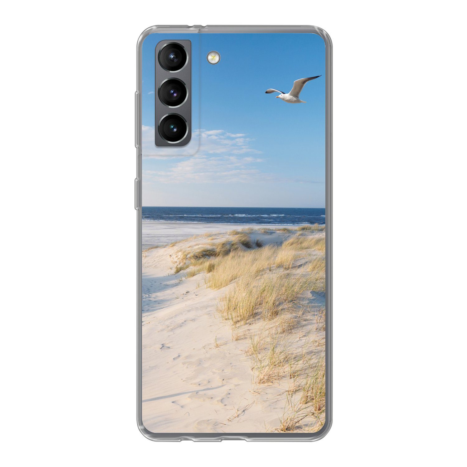 MuchoWow Handyhülle für Samsung Galaxy S21 Düne - Möwe - Strand - Meer - Sonne, Phone Case, Silikon, Schutzhülle Dünn