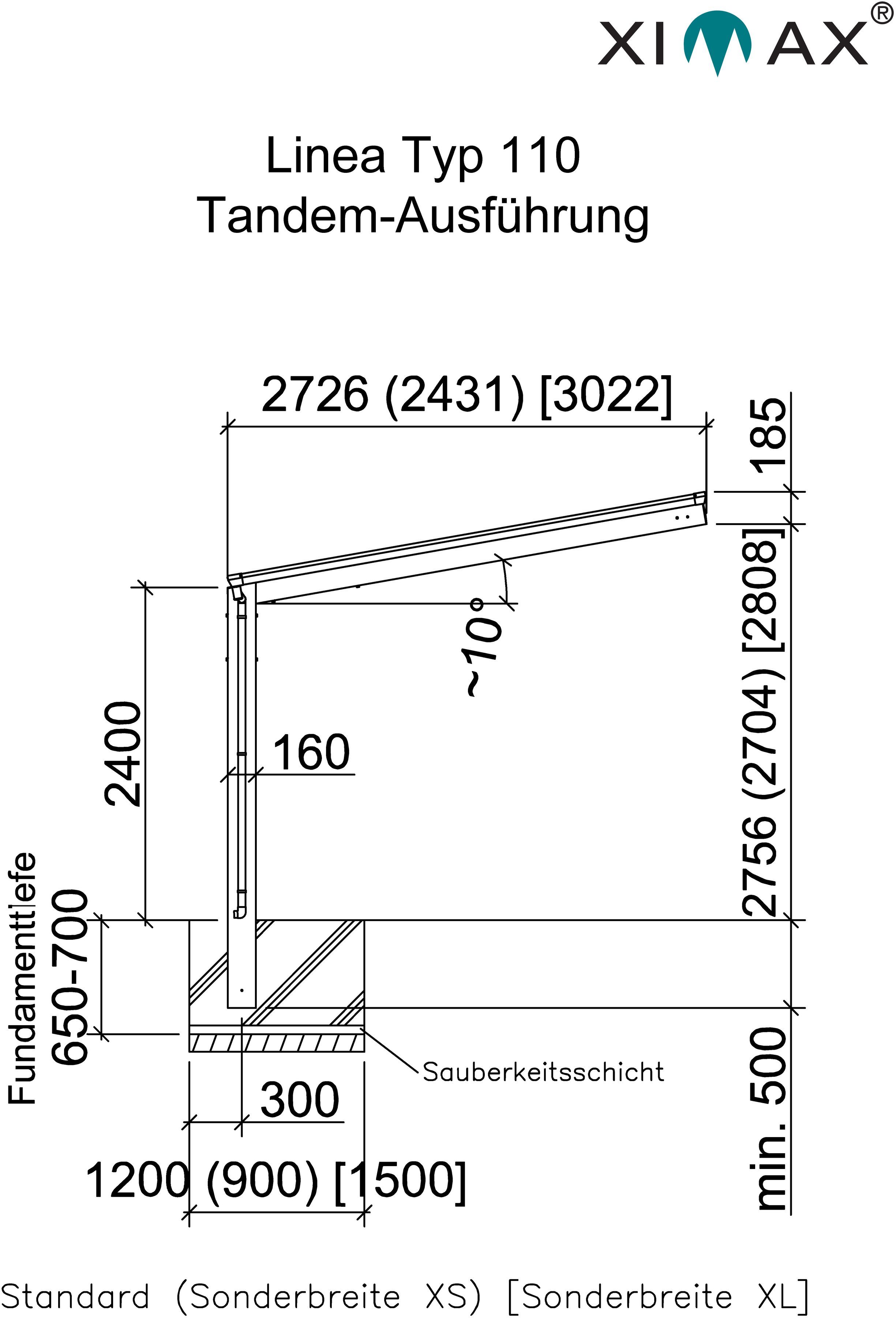 Linea 273x983 240 Typ Einfahrtshöhe, Tandem-bronze, Aluminium 110 Ximax cm, Doppelcarport cm BxT: