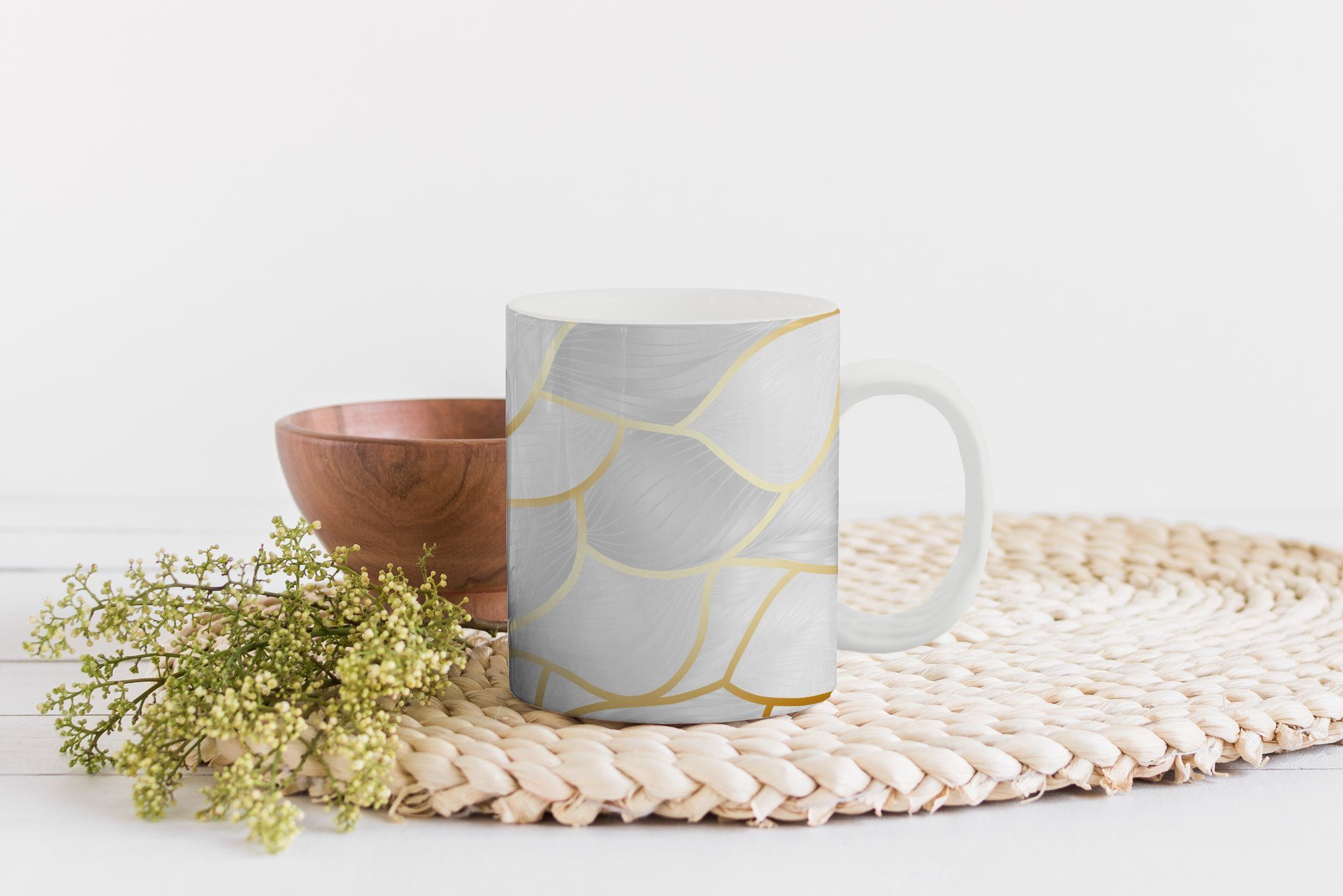 Kaffeetassen, Geschenk Keramik, Teetasse, MuchoWow goldenen Muster Linien, Becher, Teetasse, Abstraktes Tasse mit