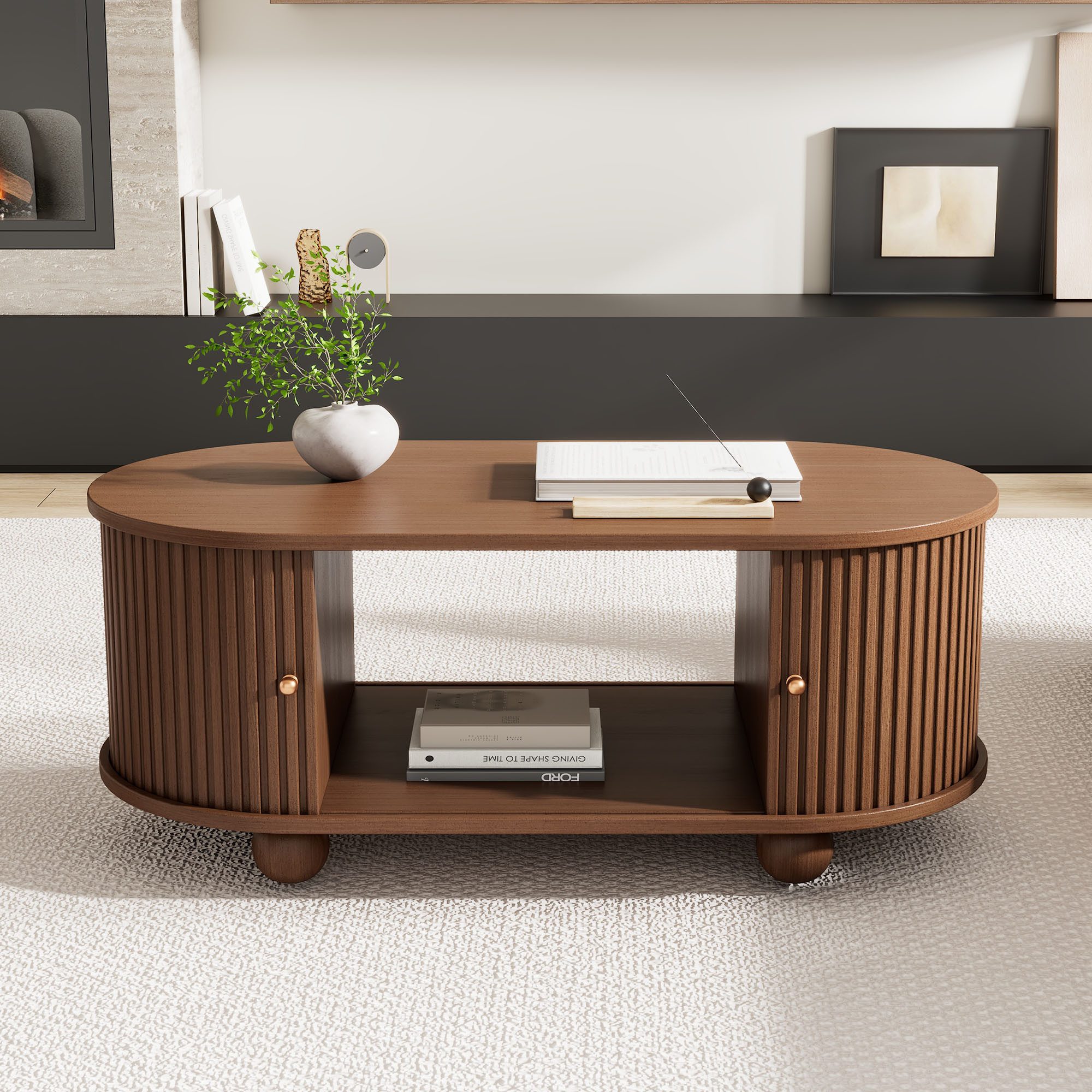 STILVORA Sideboard mit Schiebetüren,Ovaler Sofatisch Kaffeetisch günstig online kaufen