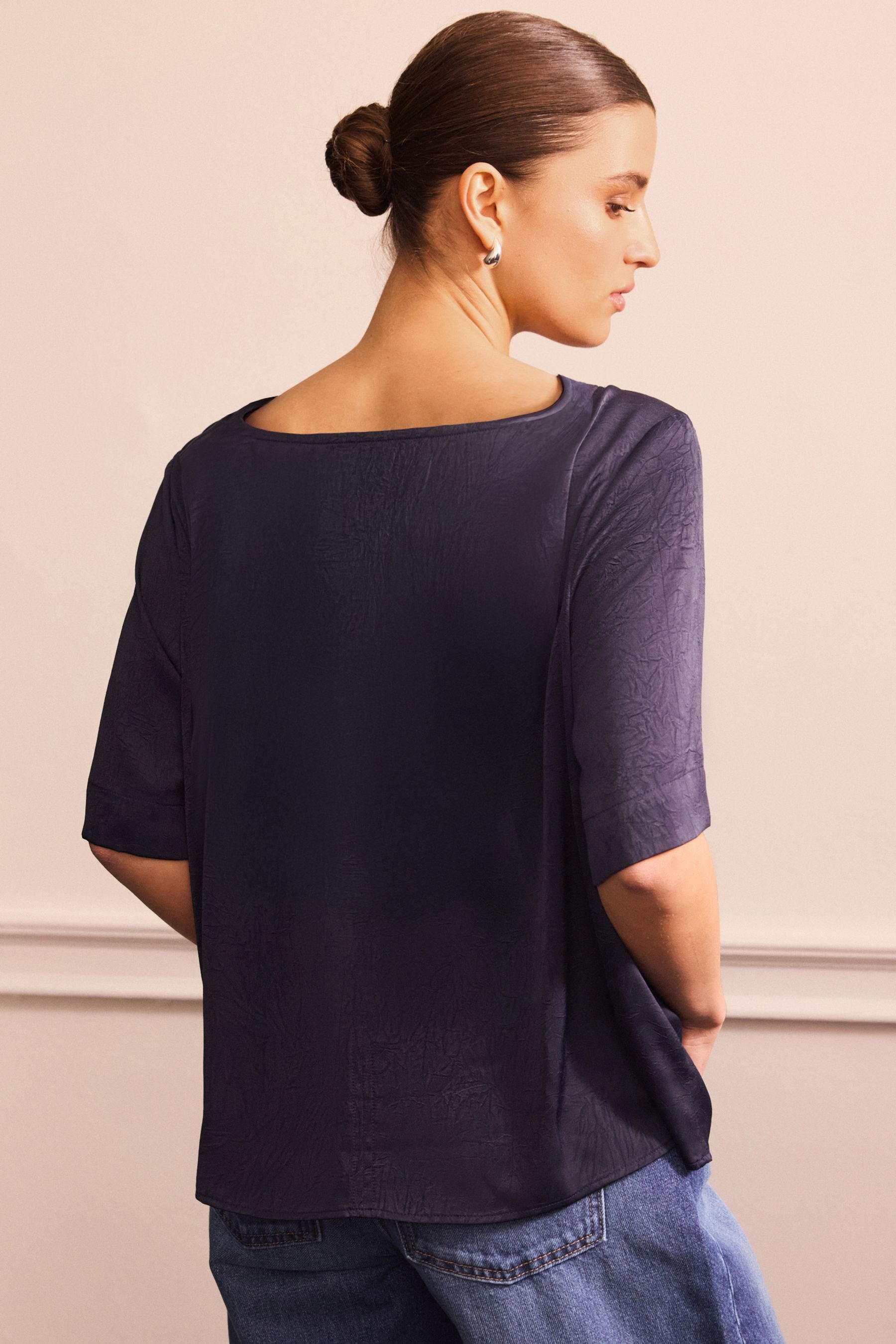 Next Shirtbluse Satin-Kurzamoberteil in Knitteroptik (1-tlg) günstig online kaufen