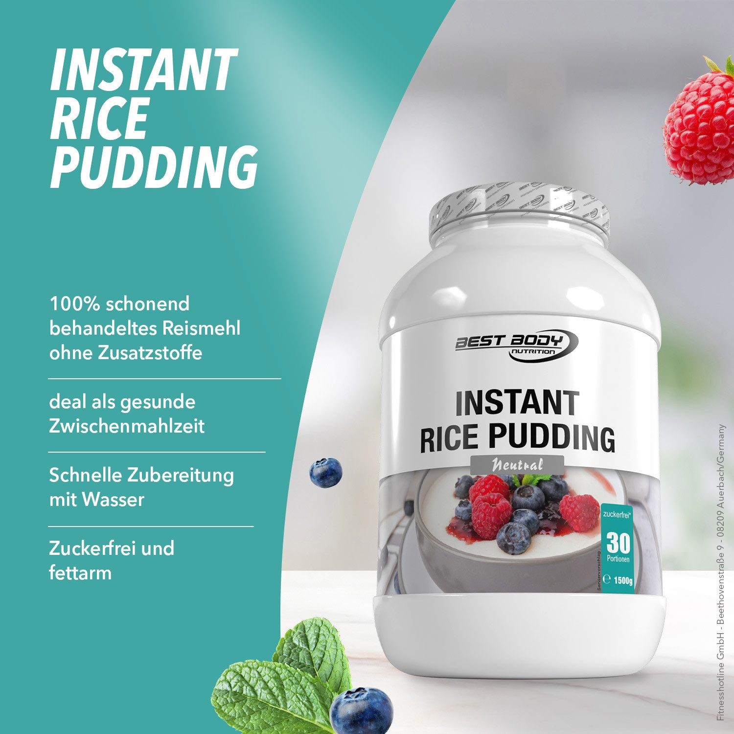 Best Body Nutrition Instant Rice Pudding - Neutral - 1500 g Dose Pulver, 1500 g