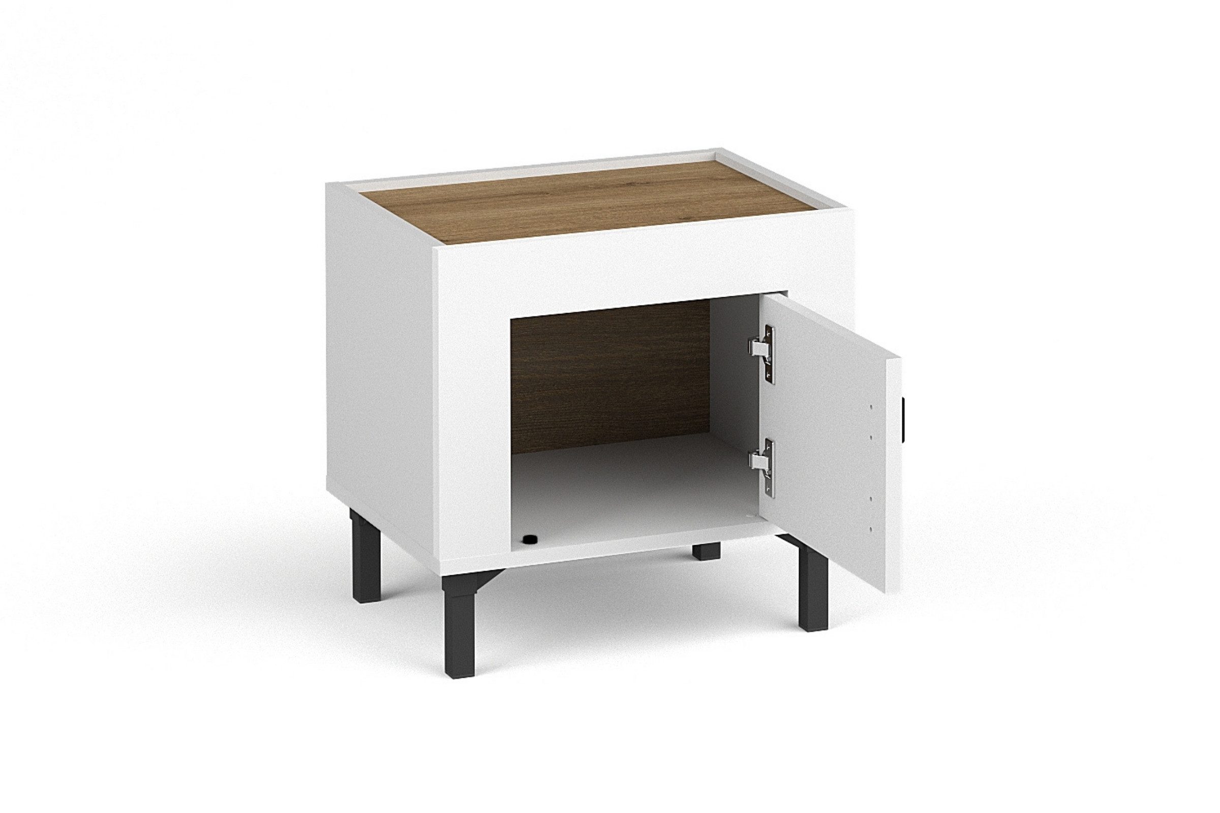 Deine Möbel 24 Nachttisch MONI 11, Nachtkommode mit Tür, 48 cm breit (MONI - Kollektion, in Kaschmir, Weiß & Schwarz mit Eiche Whiskey, 1-St., Set), ideal für Schlafzimmer & Jugendzimmer
