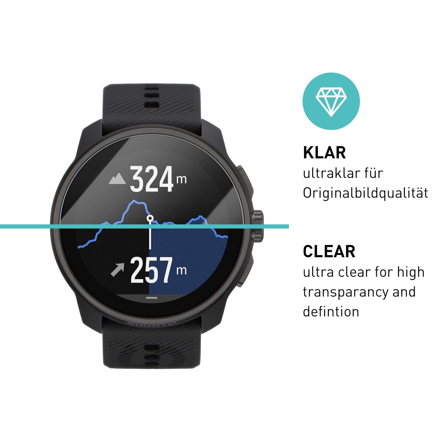 smartect Displayschutzglas Schutzglas Panzerfolie Klar für Suunto Race S, Set, 3 Stück, Schutzfolie Glasschutz Bildschirm