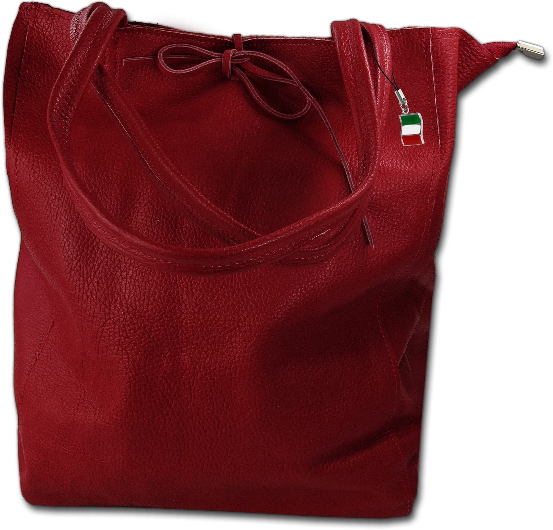 FLORENCE Shopper Florence ital. Shopper Echtleder Damen (Schultertasche, Shopper), Damen Shopper, Schultertasche Leder, rot, Größe ca. 28cm