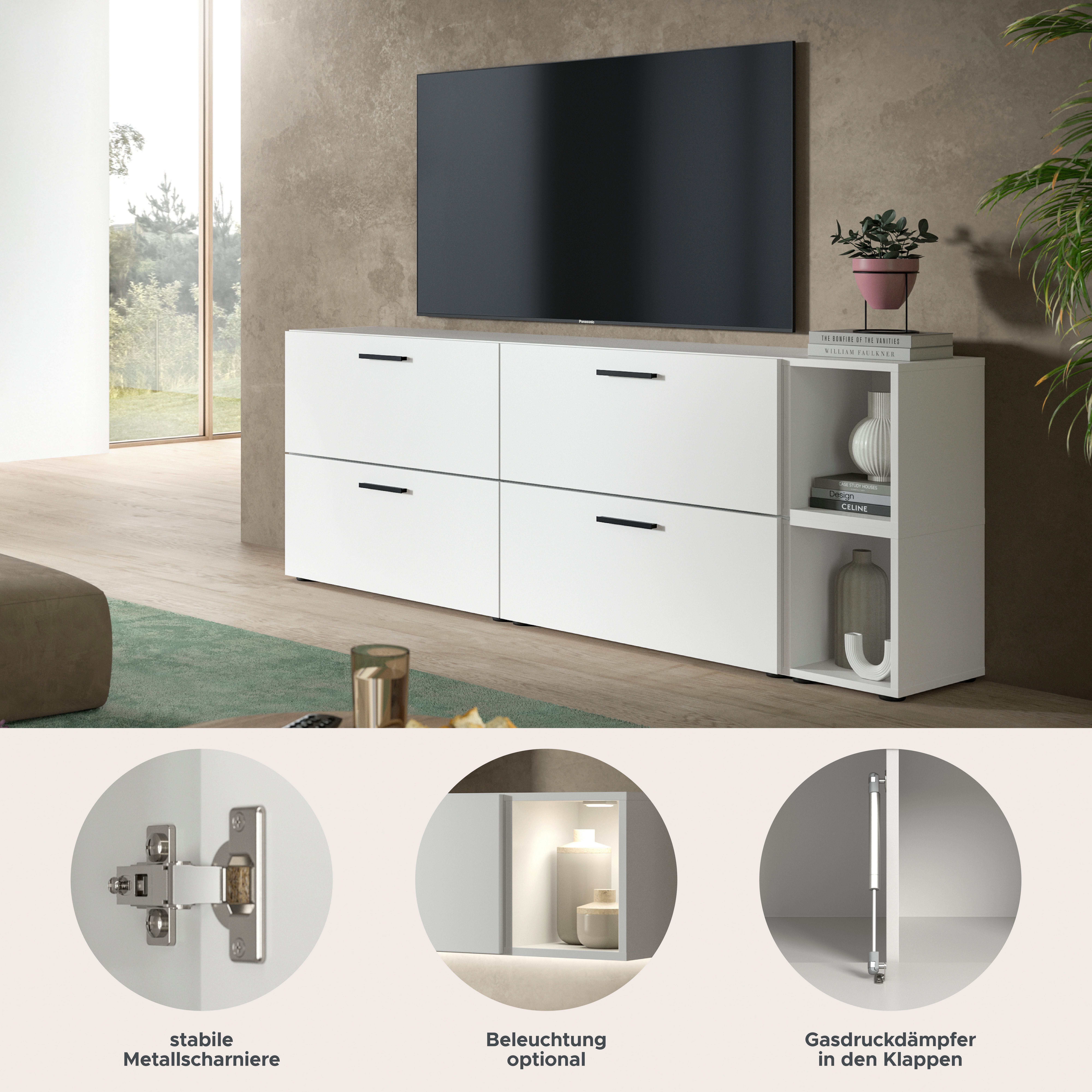 Home affaire Schrank-Set ENESTE, 6-teilig, in verschiedenen Farben, individuell kombinierbar, (2-St., verschiedenste Kombinationmöglichkeiten, stehend oder hängend), Stauraumelement, Kombination, Wohnkombination, Schrankwand, Lowboard