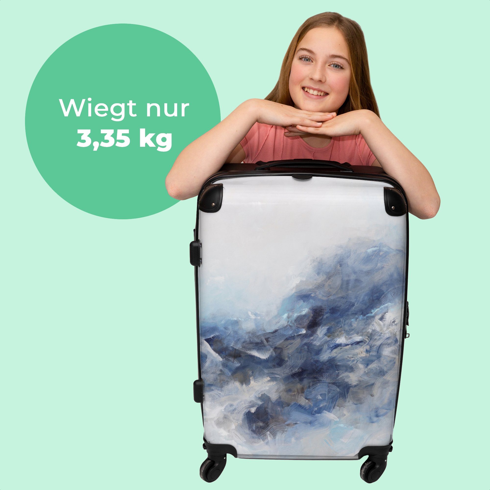 NoBoringSuitcases.com© Koffer 67x43x25cm Farbe - Trolley Reisekoffer Rollen Große Rollen, Malerei Blau, - Aufgabegepäck Rollkoffer mit Abstrakt - - 4 4