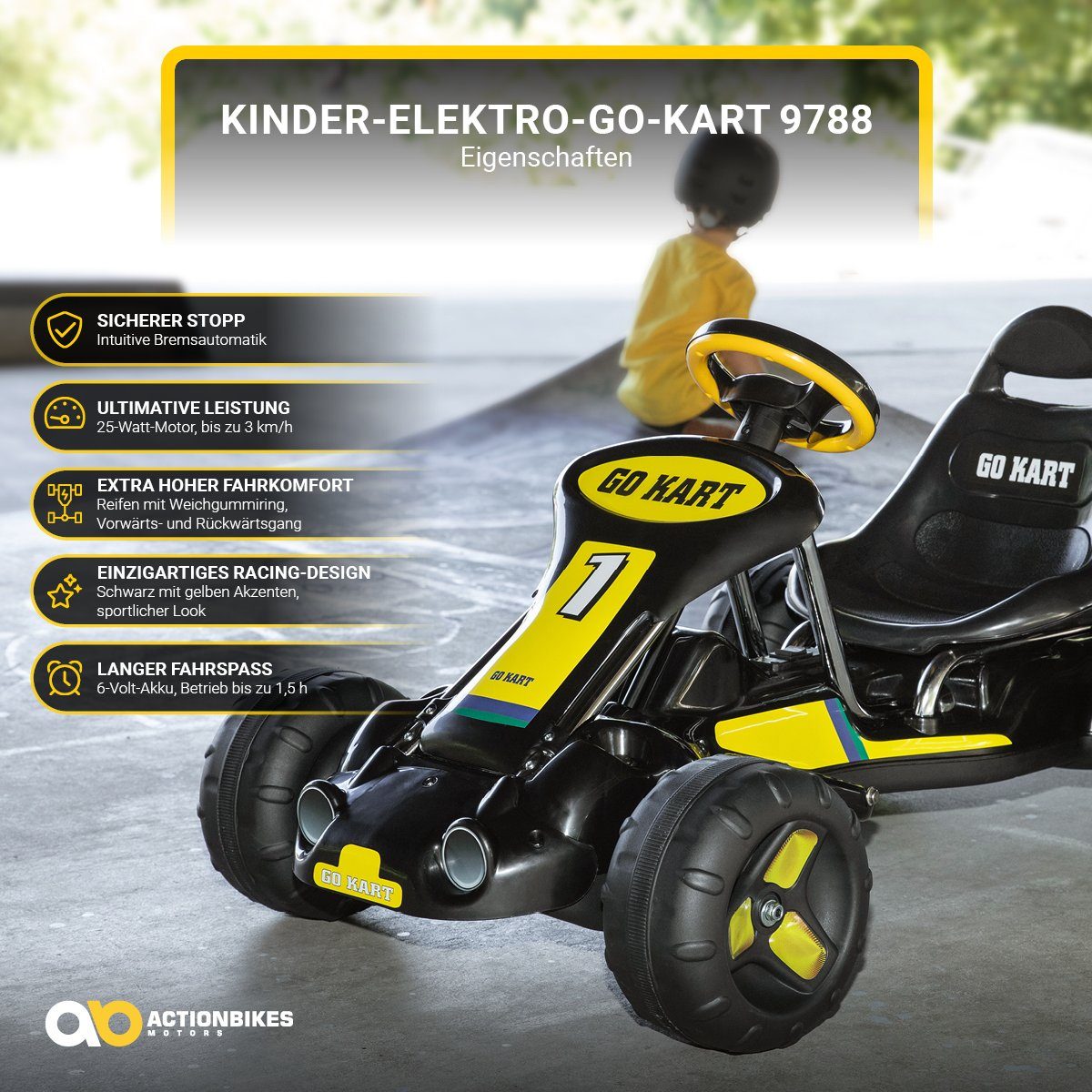 Actionbikes Motors Go-Kart Kinder Go Kart 9788 elektro - 3 km/h - Bremsautomatik - 25 W, Kinder Fahrzeug Spielzeug ab 3 Jahre elektro
