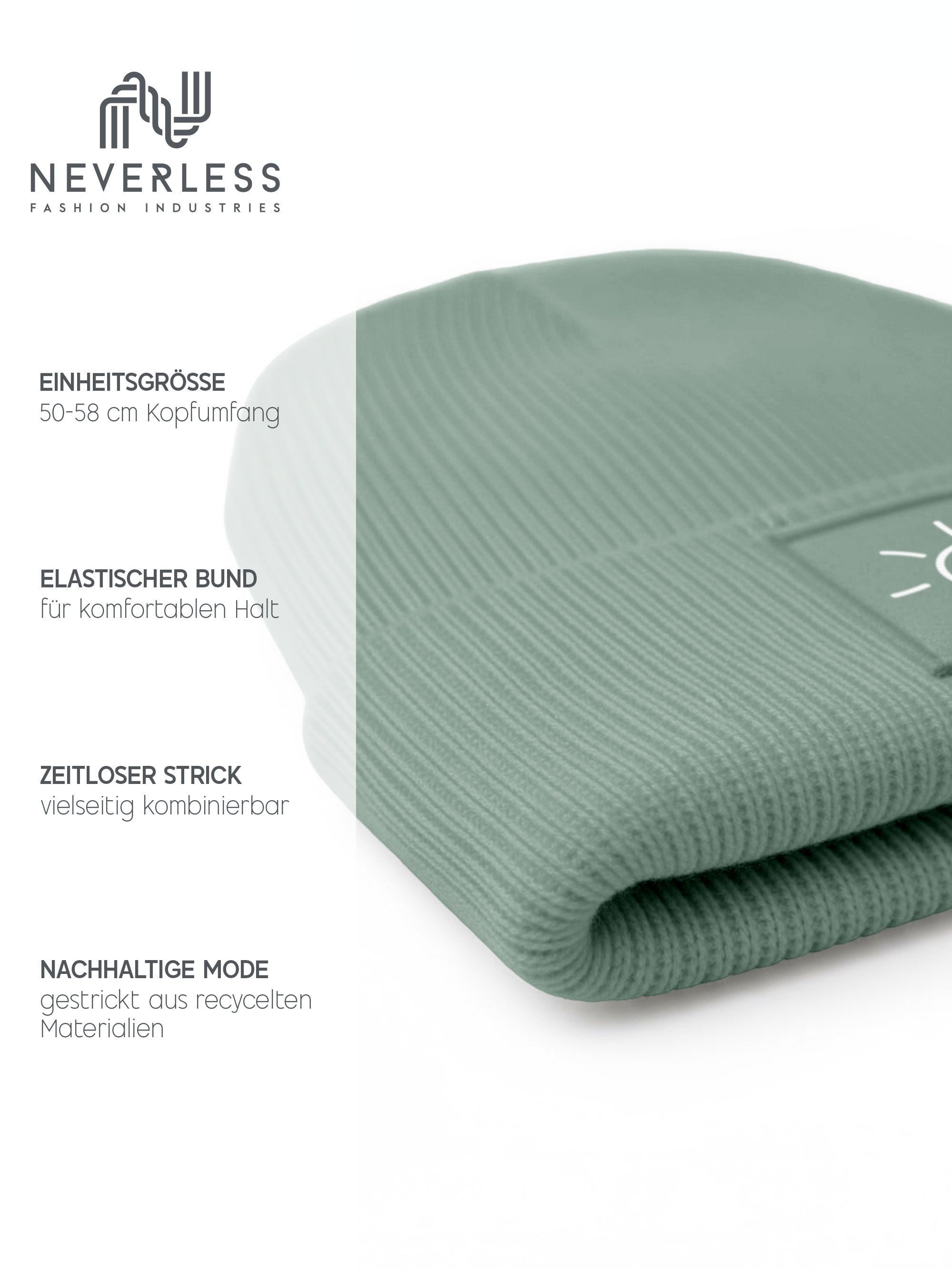 Neverless Strickmütze Beanie Patch Smile Sonne Aufdruck Positive Vibes Print Wintermütze – Bild 5 von 5
