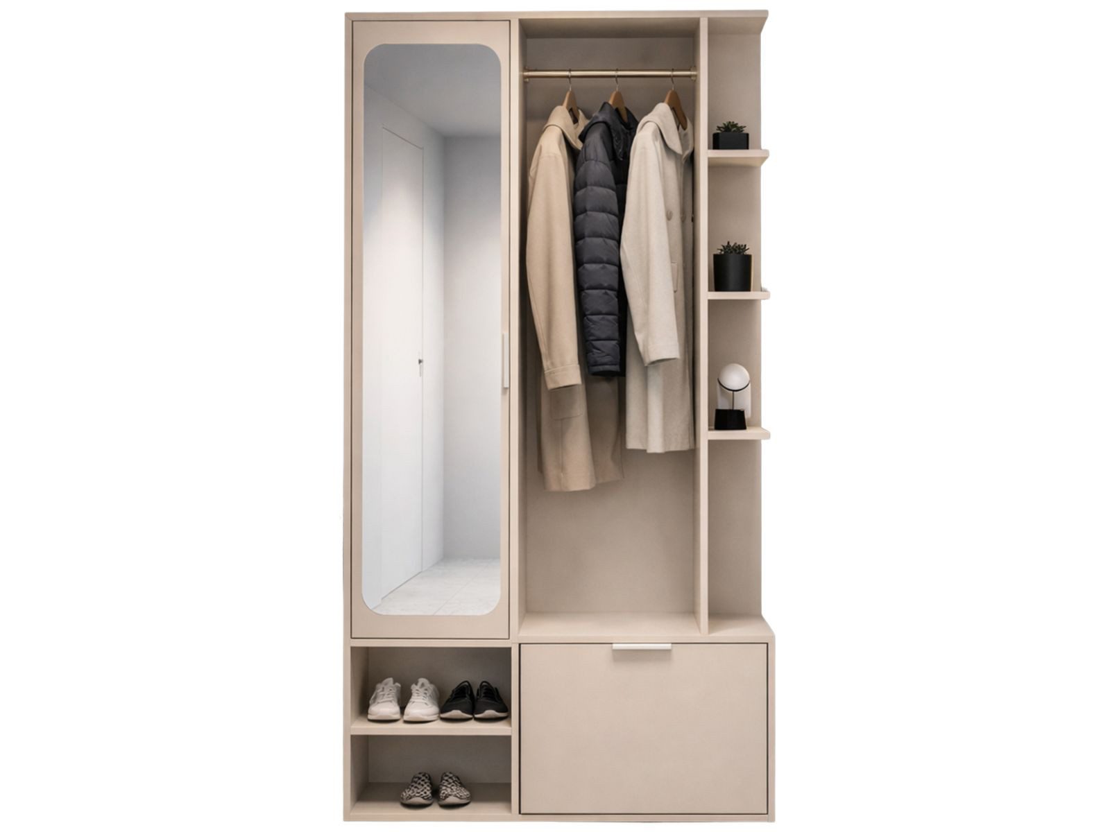 Compleo Garderobenschrank mit Spiegel und mit Kleiderstange ALIS, Verschiedene Farben Flurschrank mit viel Stauraum, Kleiderschrank mit Spiegel – Bild 2 von 4