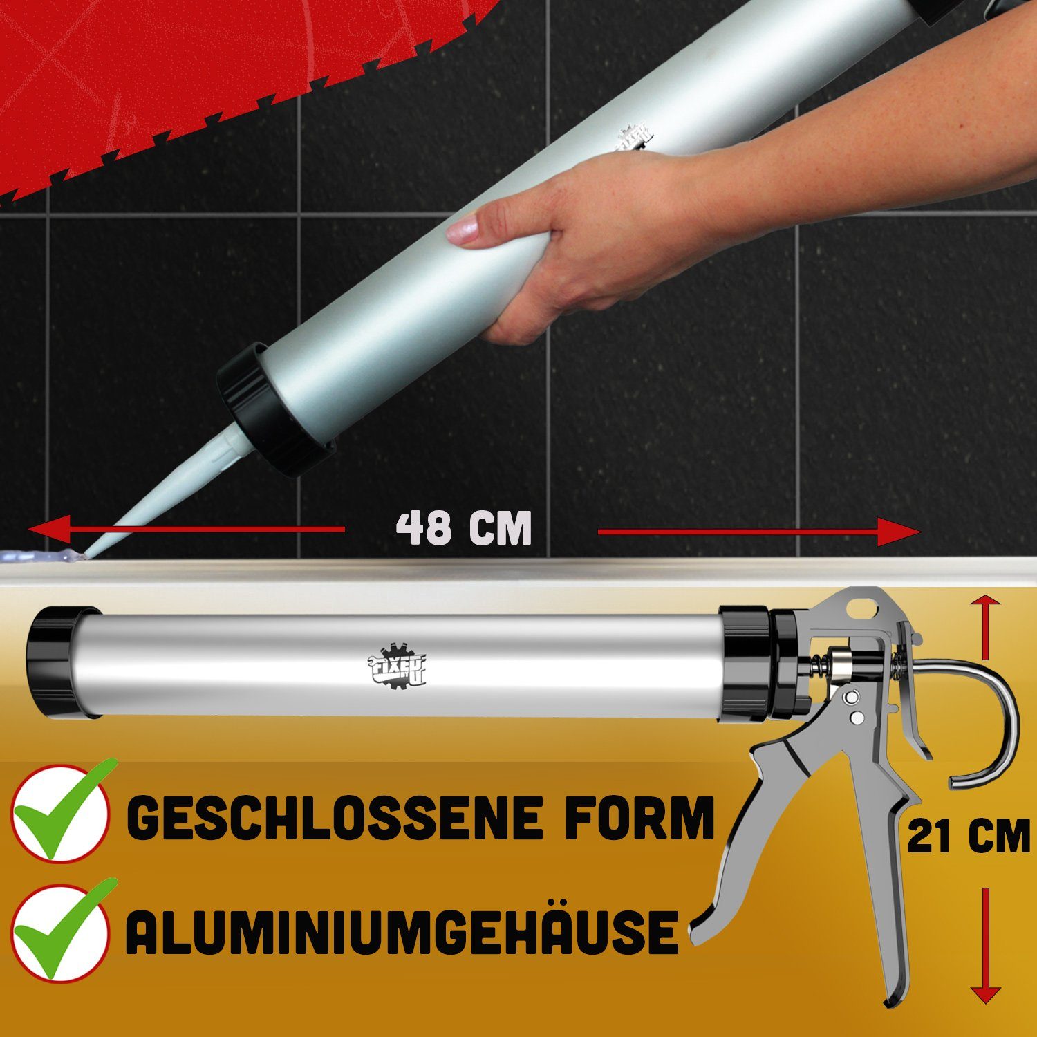 FixedByU Kartuschenpistole für Kartuschenpresse, ml, Schlauchspitze 600 600 bis Aluminium ml inkl. Beutel