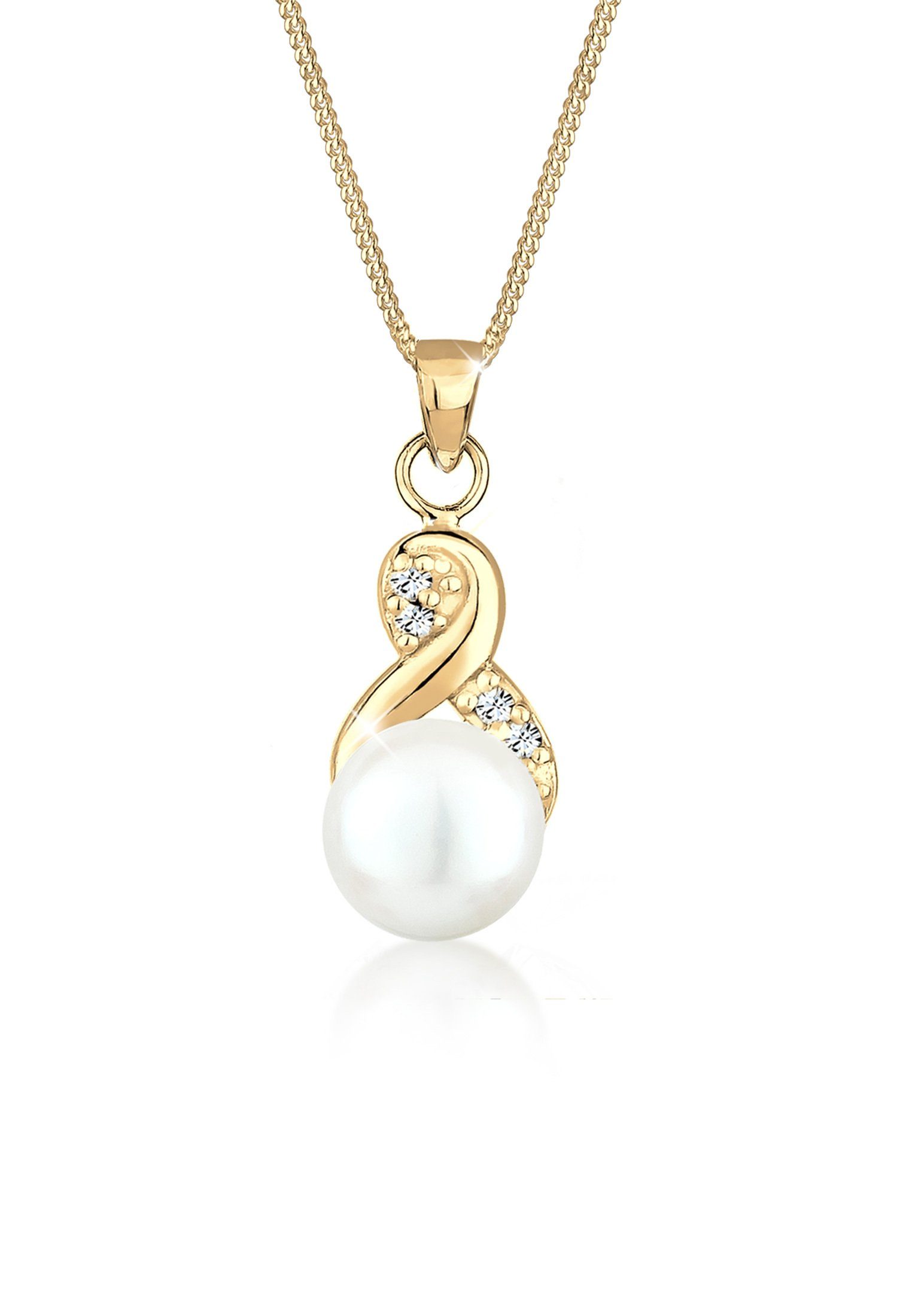 Perlenkette Infinity Kristalle Süßwasserzuchtperle 925 Sterling Silber