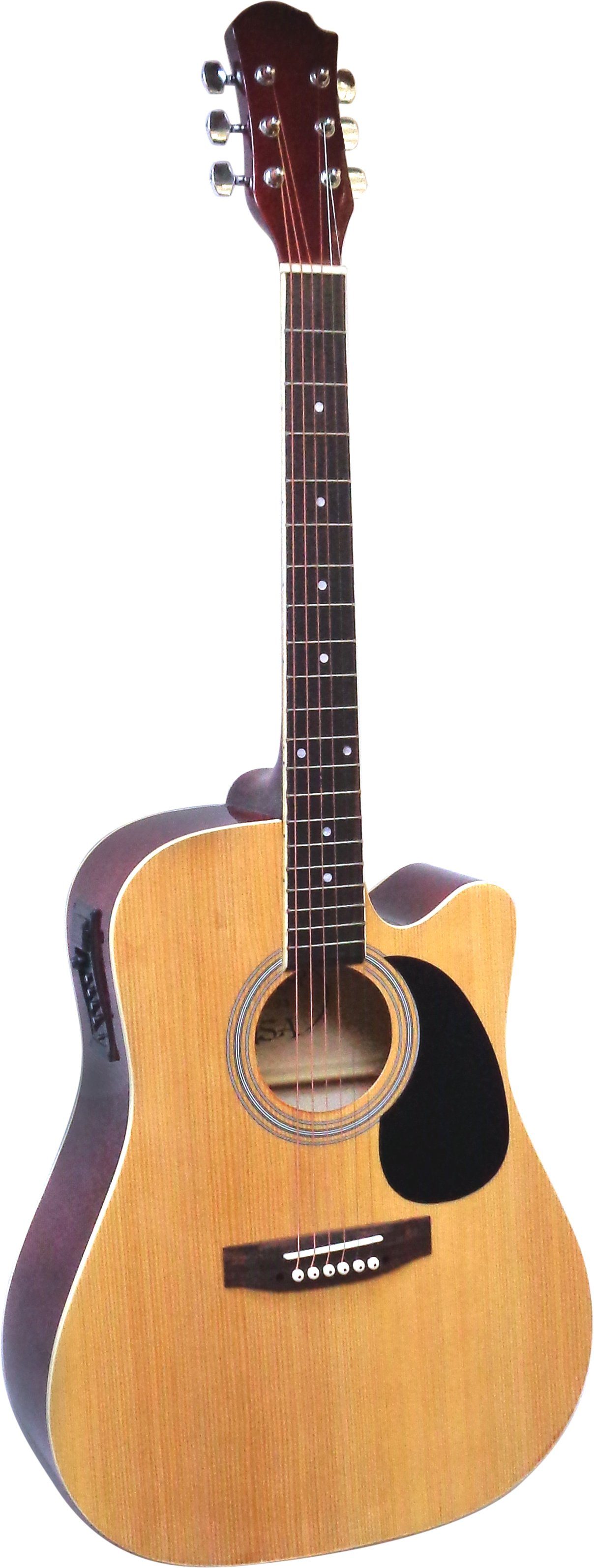 MSA Akustikgitarre 4/4 Western Gitarre mit Tonabnehmer und aktiver Elektronik - Cutaway