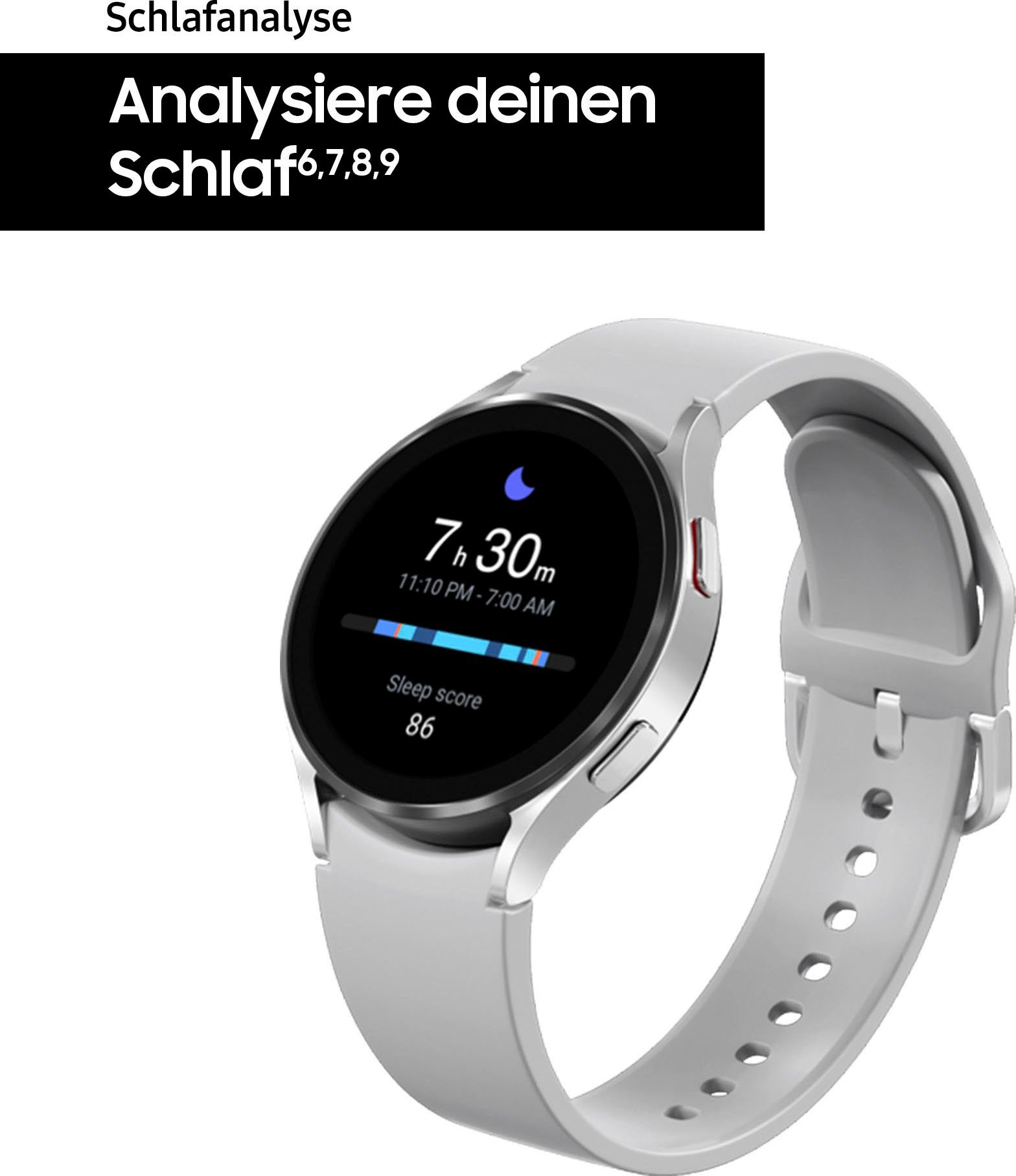 Samsung Galaxy Watch Smartwatch Fitness Gesundheitsfunktionen by 4 44mm Google), OS LTE (1,4 Tracker, Fitness Zoll, Silber | Uhr, silber Wear