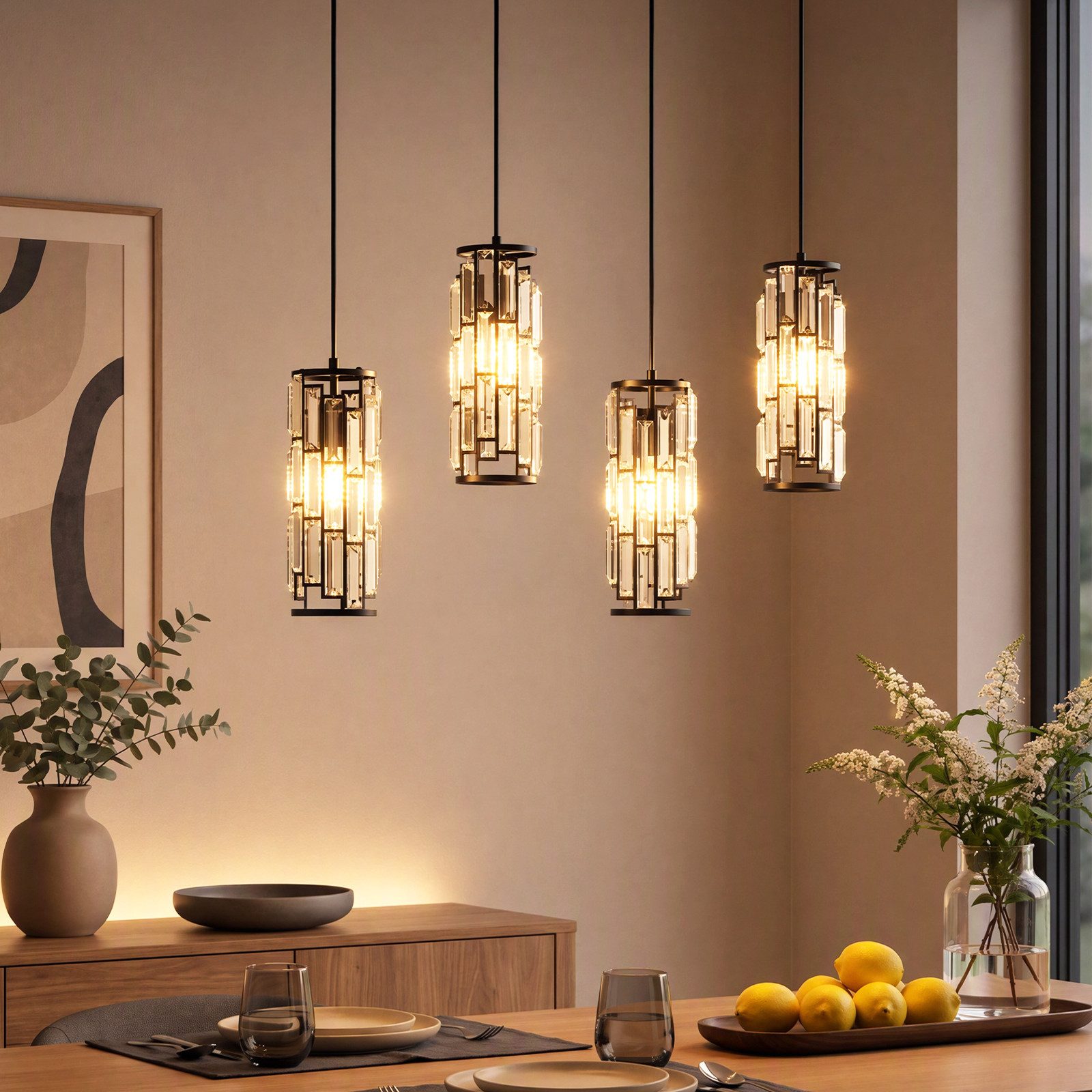 oyajia Pendelleuchte Modern Kristall-Pendelleuchte, 4-flammiger Kronleuchter Esstischlampe, ohne Leuchtmittel, Höhenverstellbare Hängelampe E27-Fassung für Wohnzimmer, Küche, Flur