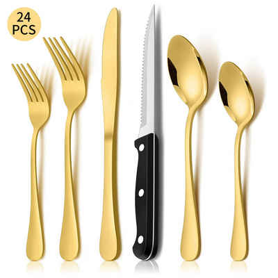 walkbee Besteck-Set Besteck Set für 4 Personen,24teiliges Edelstahl Essbesteck&Steakmesser, 4 Personen, Elegantes/Modernes Besteckset,Besteck Set für Restaurant,Hotel,Zuhause