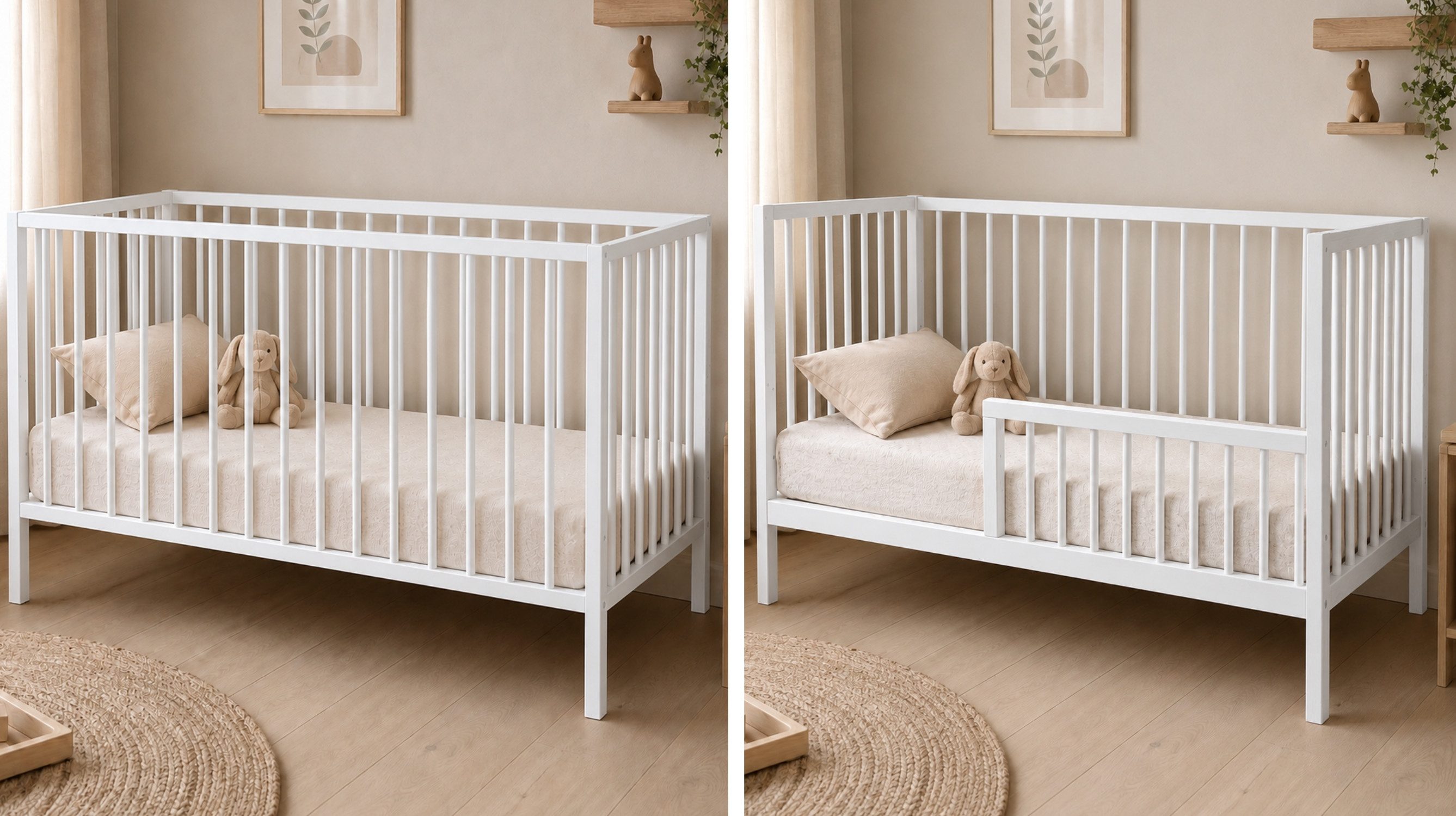 Kids Collective Babybett Kinderbett Gitterbett 60x120/70x140 cm modular & höhenverstellbar Holz, verschiedene Varianten wählbar, massives Holz, ab Geburt Weiß