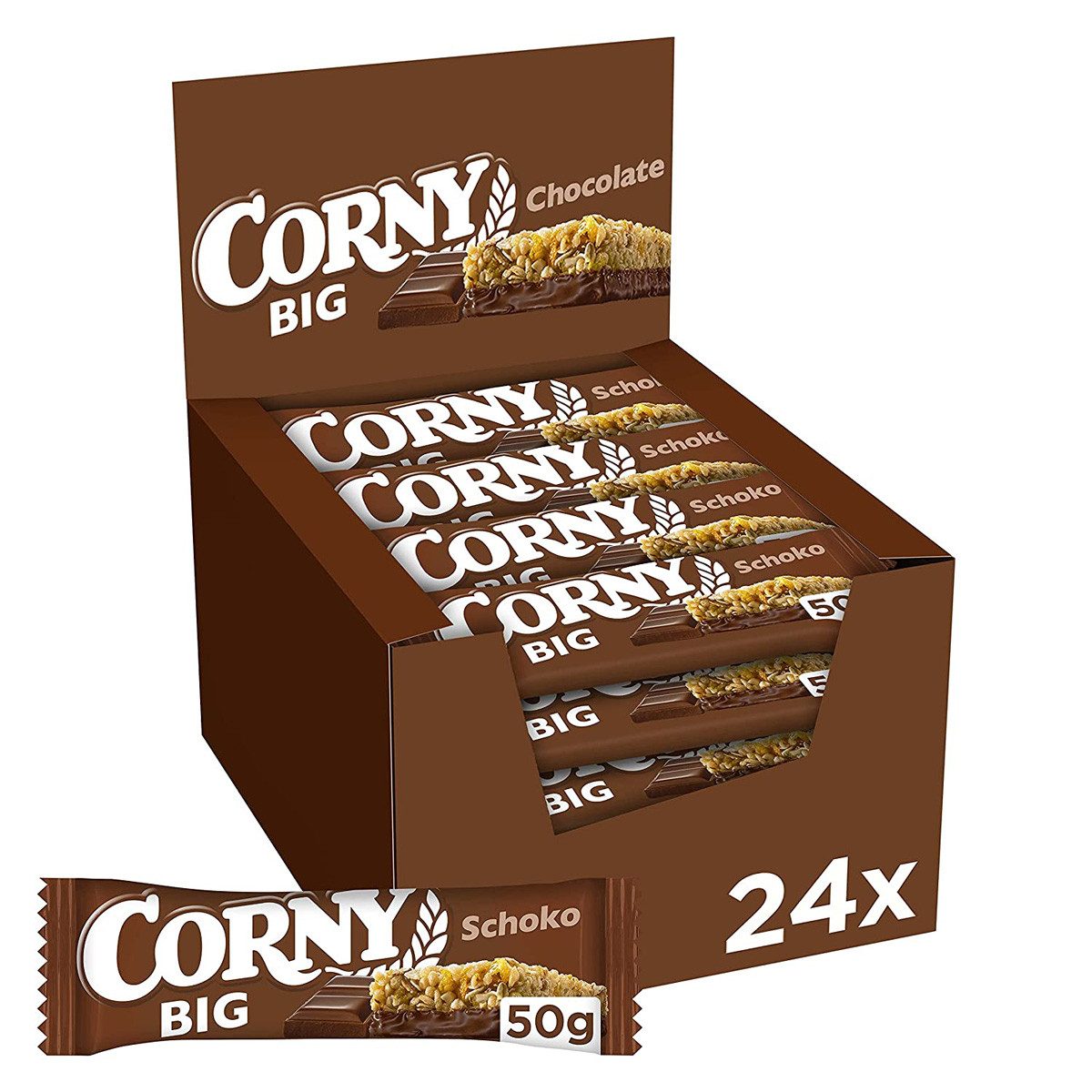 CORNY Cerealien, Corny Big Schoko Müsliriegel mit Milchschokolade 50g 24er Pack