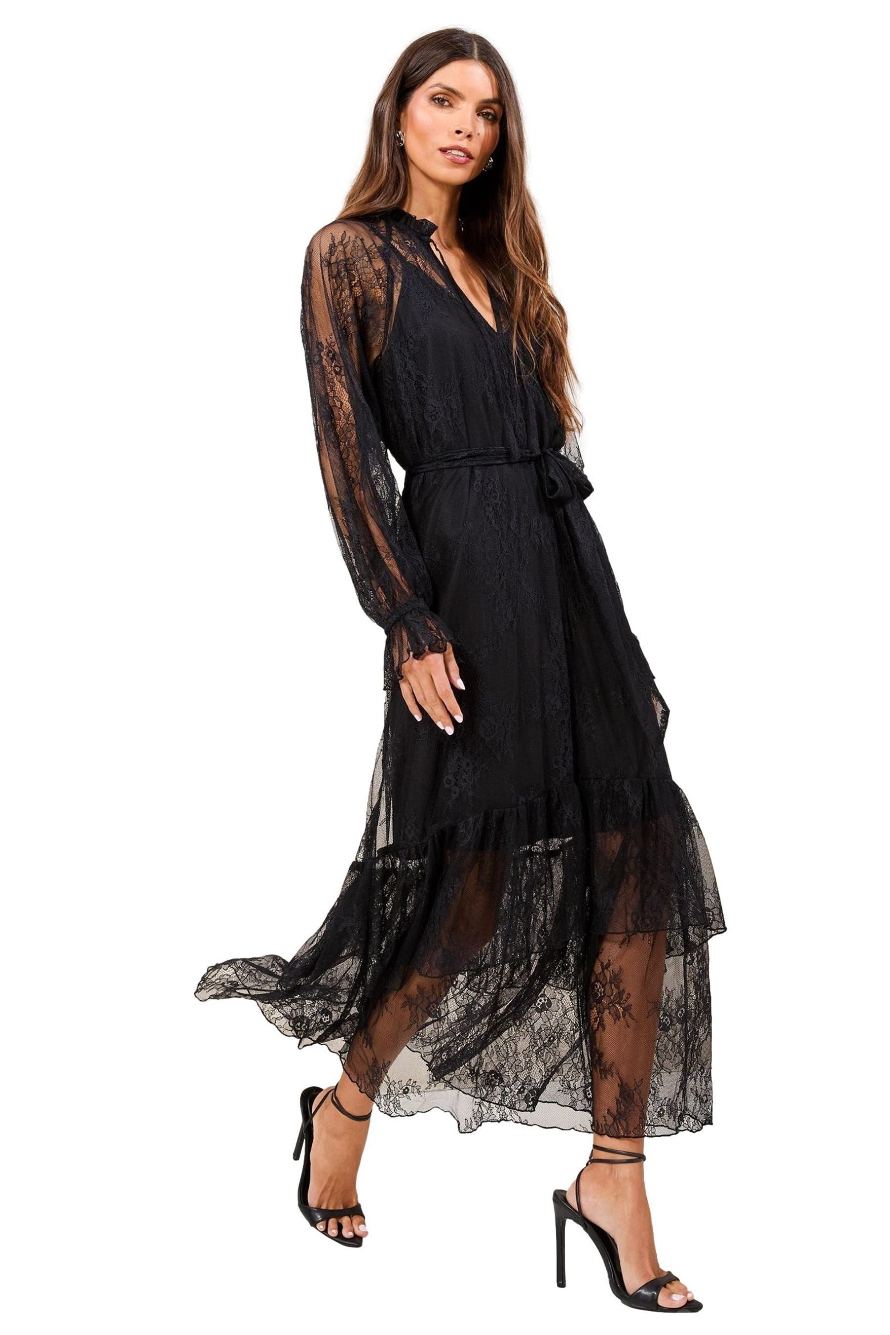 LIPSY Midikleid Lipsy Midikleid mit Spitze und Rüschen, Kurzgröße (1-tlg)