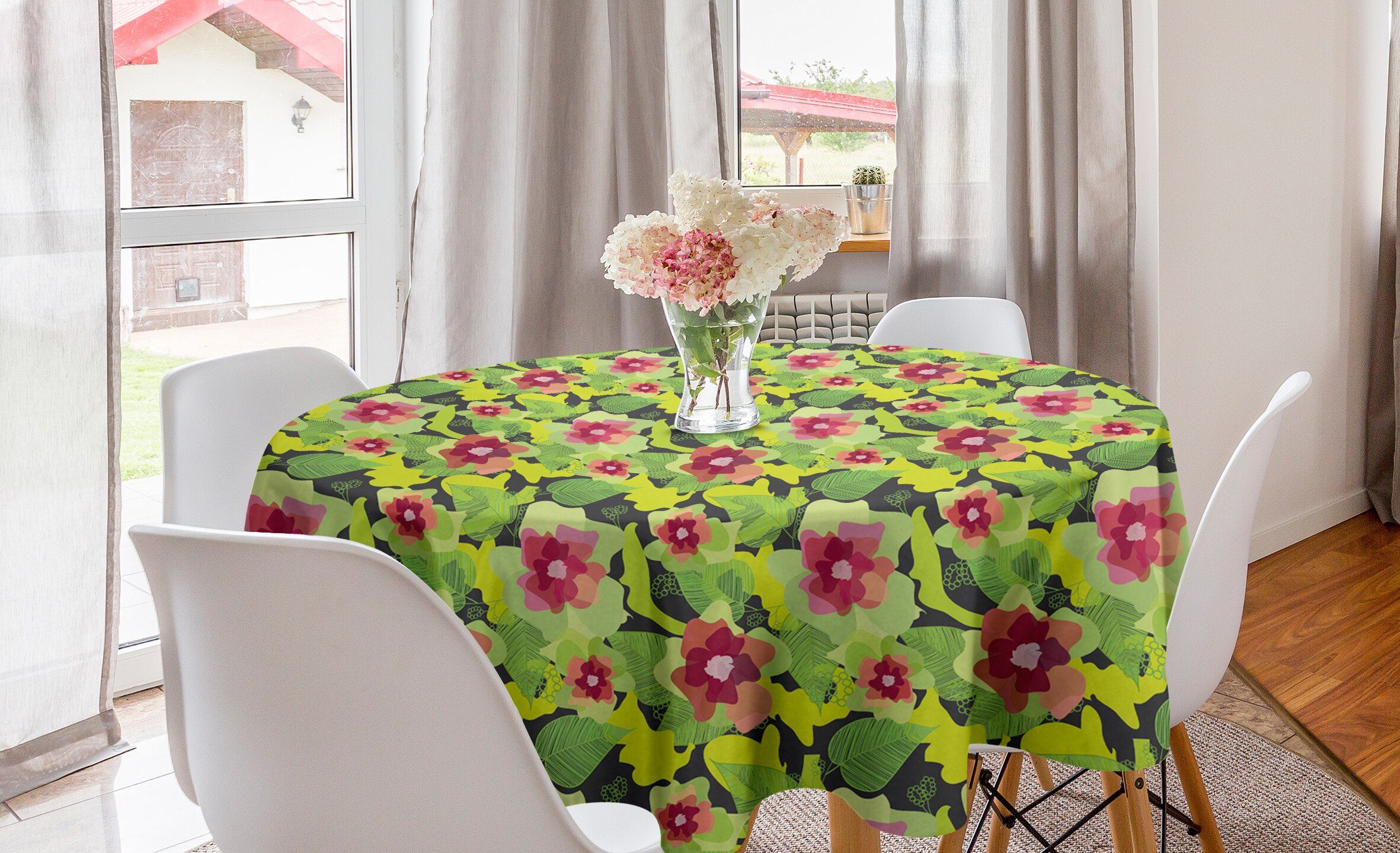 Abakuhaus Tischdecke Kreis Tischdecke Abdeckung für Esszimmer Küche Dekoration, Blumen Verflochten Abstrakte Blumen