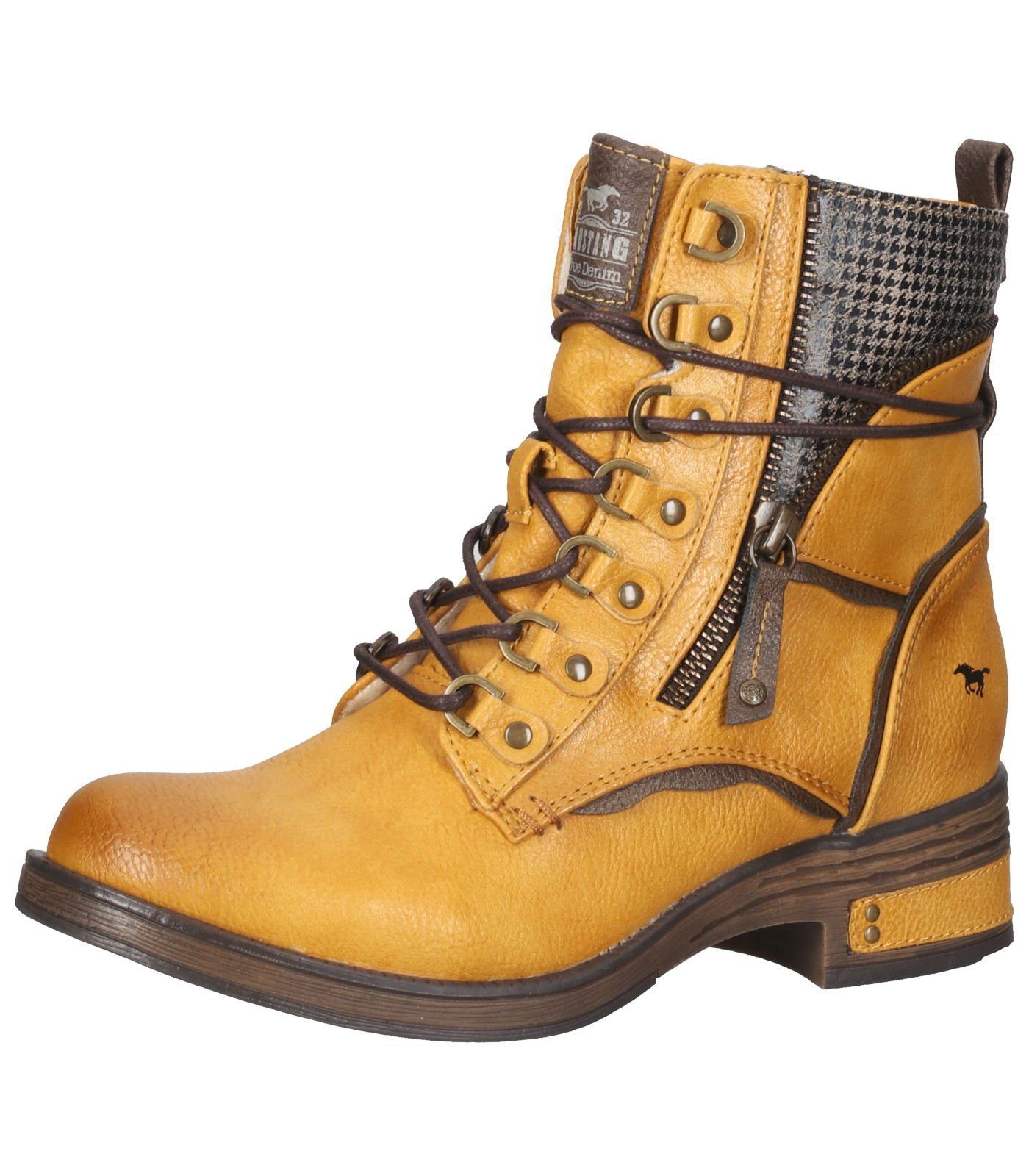 MUSTANG Stiefelette Lederimitat Schnürstiefelette Gelb (13101787)