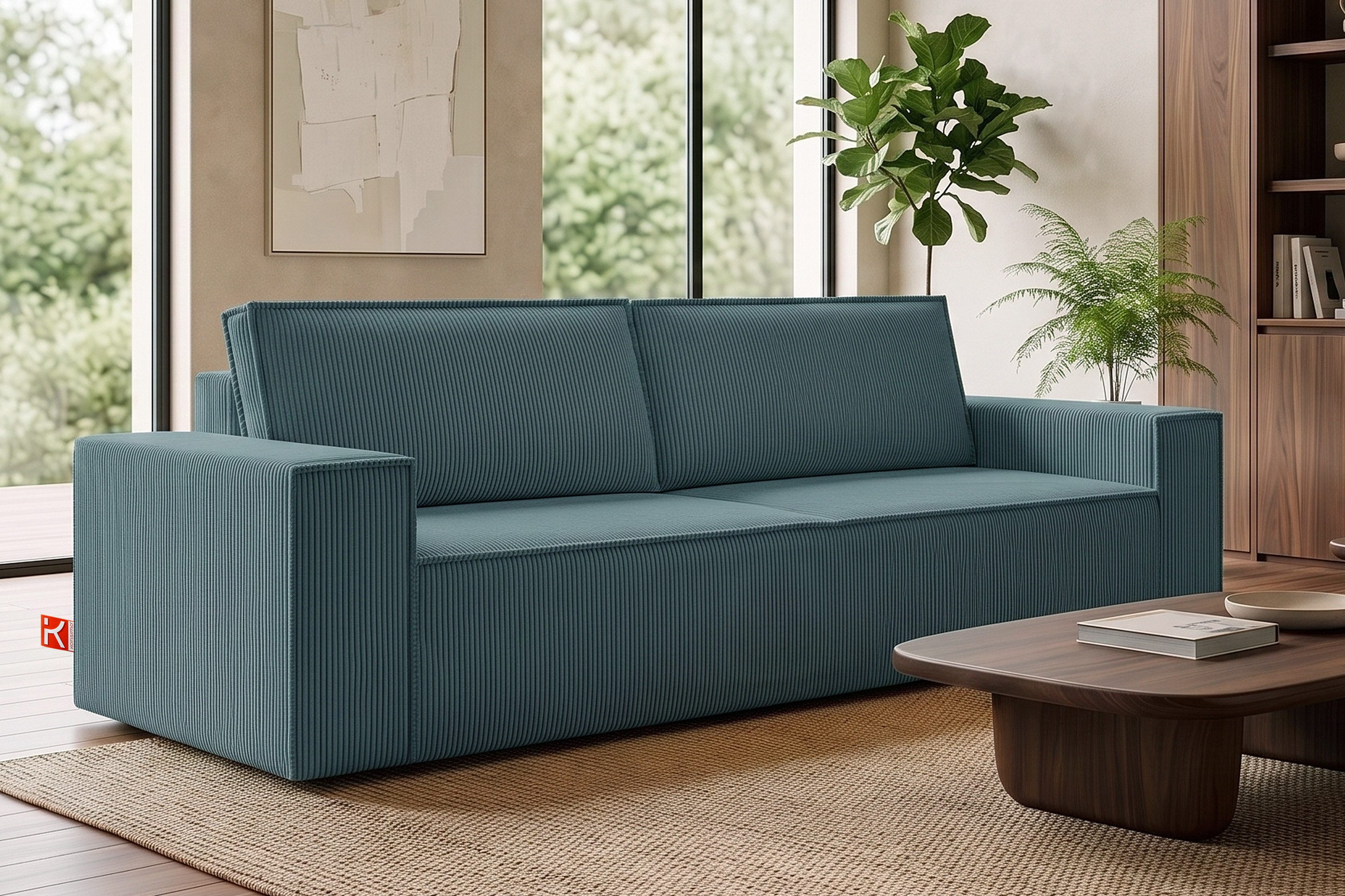 KONSIMO® 3-Sitzer NAPI Sofa mit Schlaffunktion & massivem Gestell, hergestellt in der EU, Couch für Dauerschläfer, mit Wellenunterfederung, Großer Bettkasten