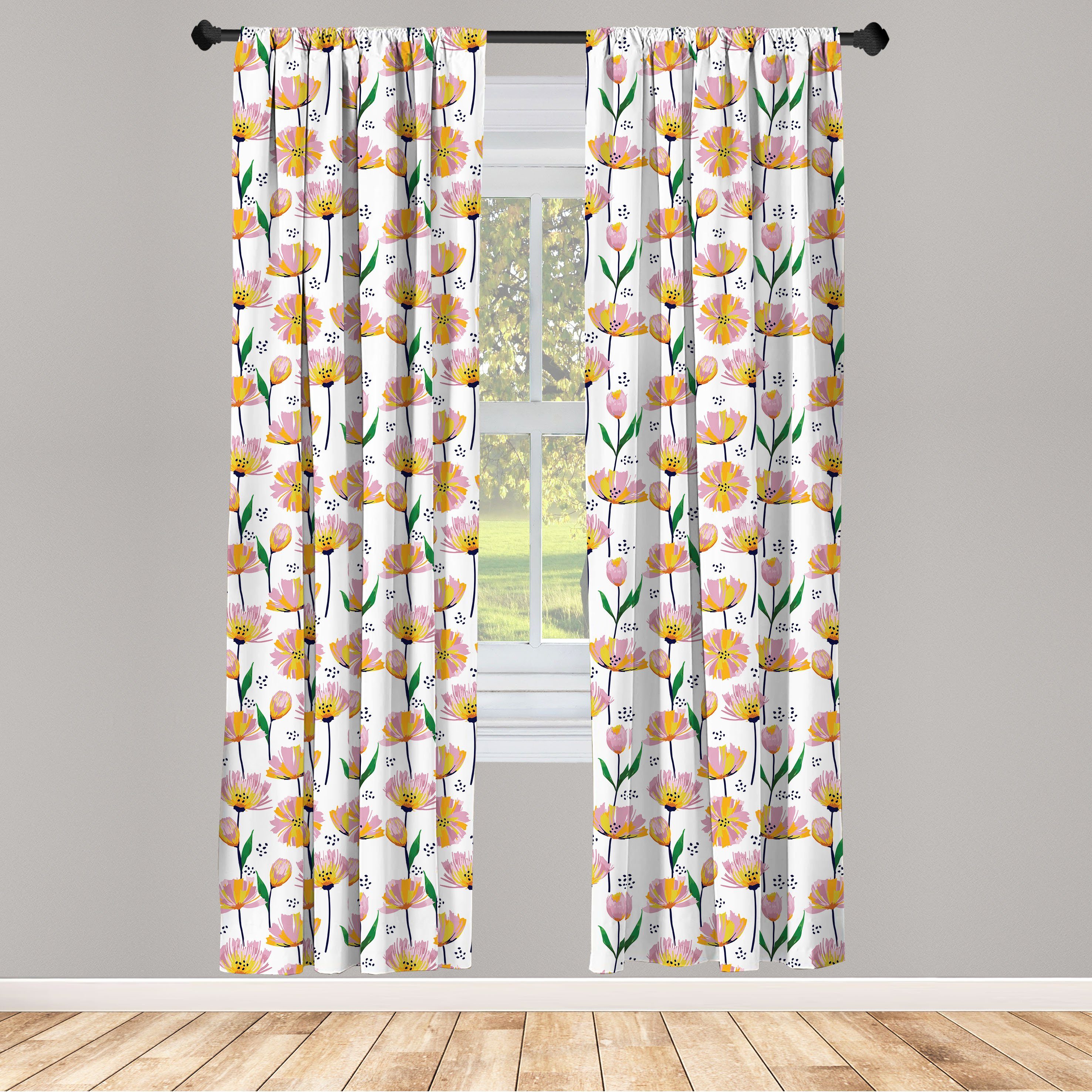 Gardine Vorhang für Wohnzimmer Schlafzimmer Dekor, Abakuhaus, Microfaser, Blume Aquarell Blooms Pastell