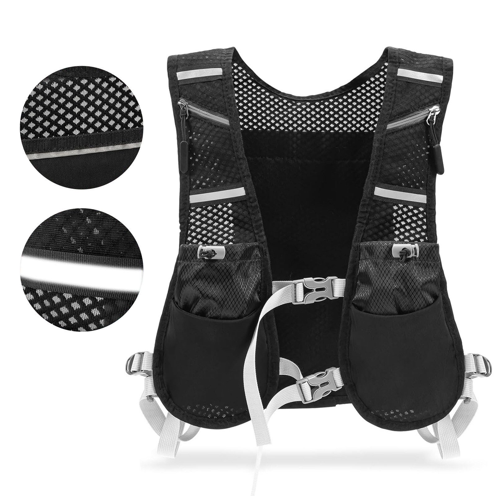 REDOM Trinkrucksack Laufweste Unisex Reflektierend Laufrucksack Brustgurte (mit verstellbarem Brustgurt und transparente wasserdichter Handytasche, 1-tlg., verstellbar, leichte Laufweste, Atmungsaktiv), atmungsaktive Laufweste für Marathon Jogging Radfahren